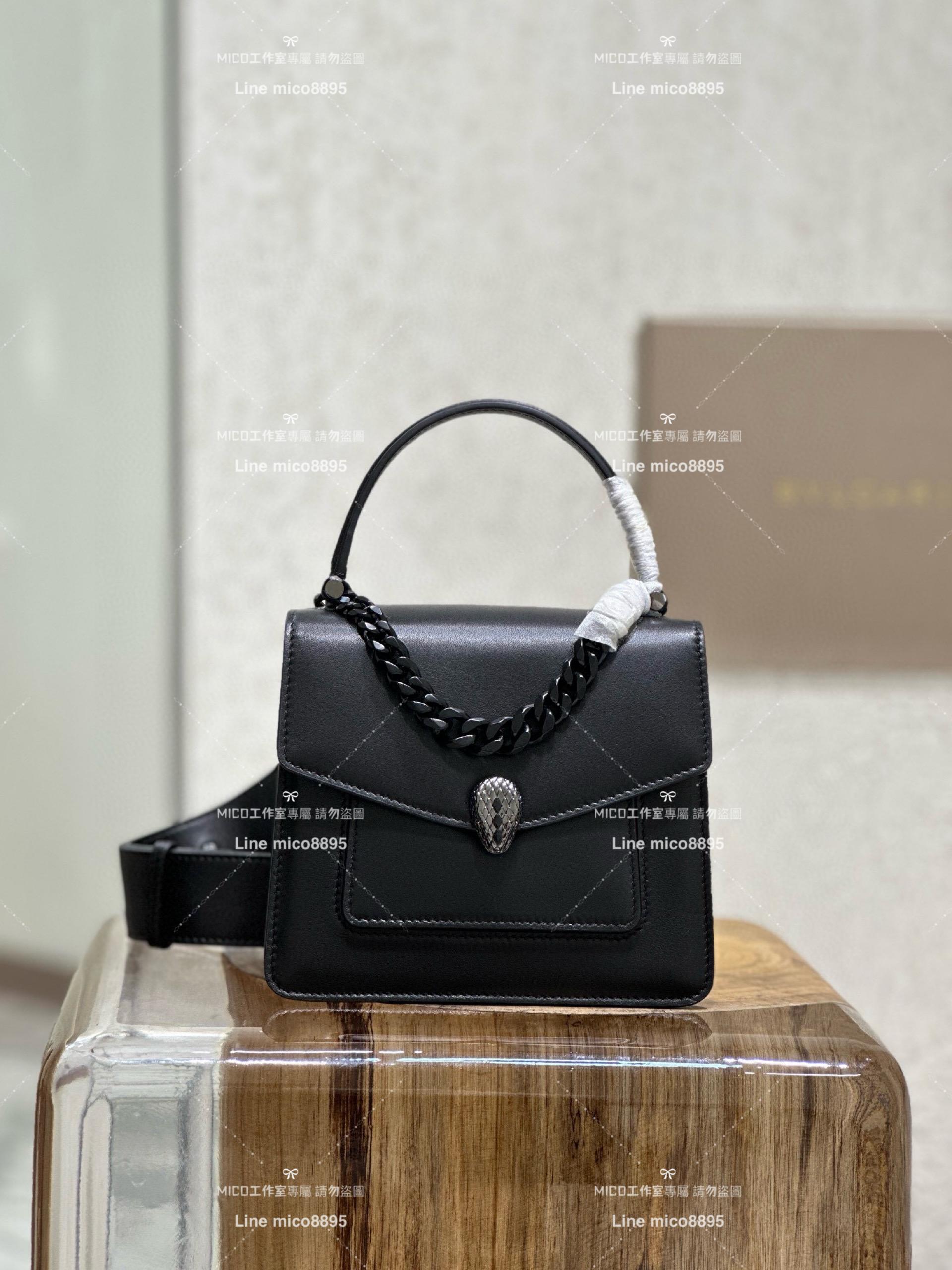 Bulgaria 寶格麗 All Black Serpenti Forever斜跨包 風琴包 18cm