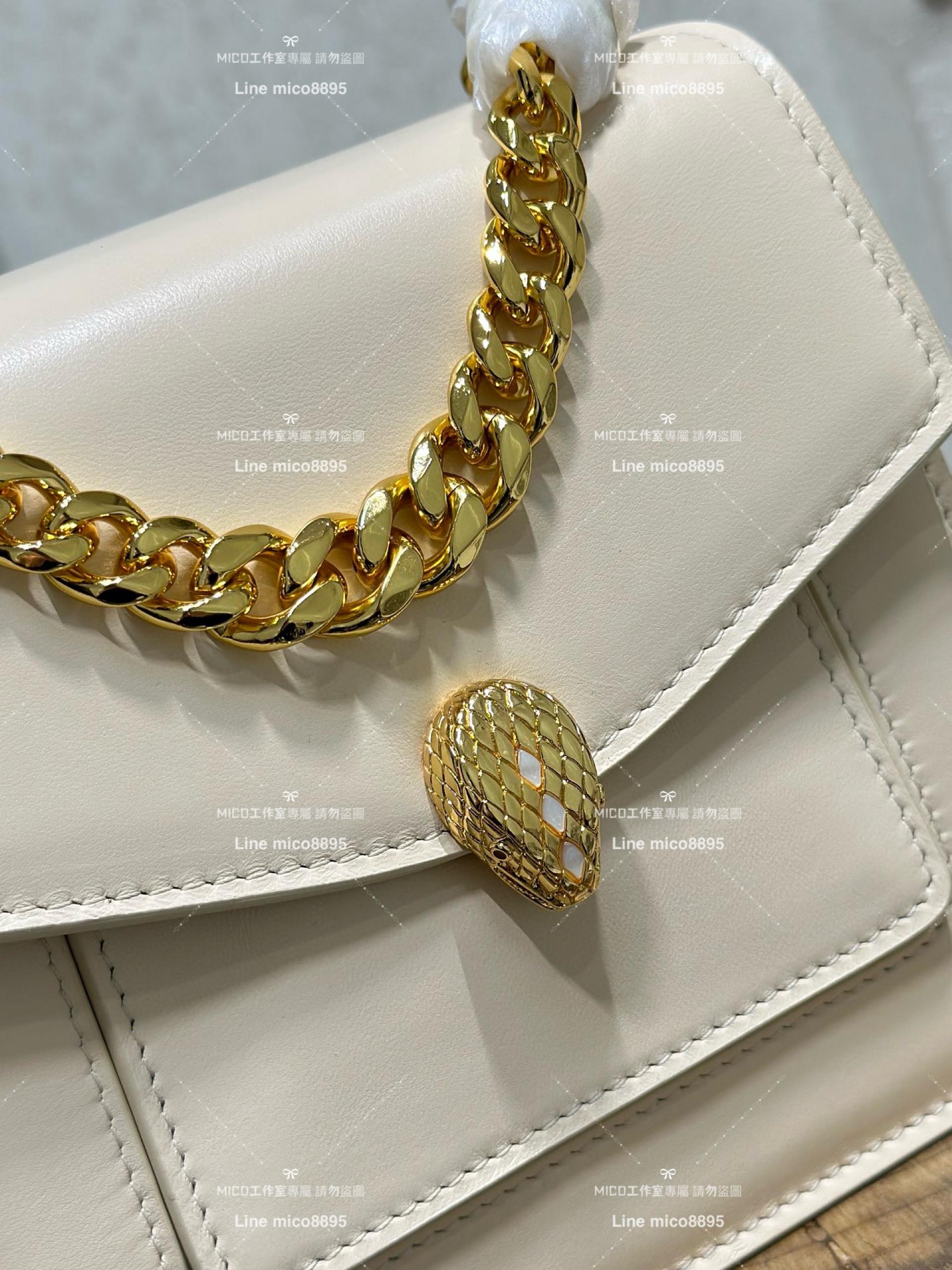 Bulgaria 寶格麗 奶白色 Serpenti Forever斜跨包 風琴包 18cm