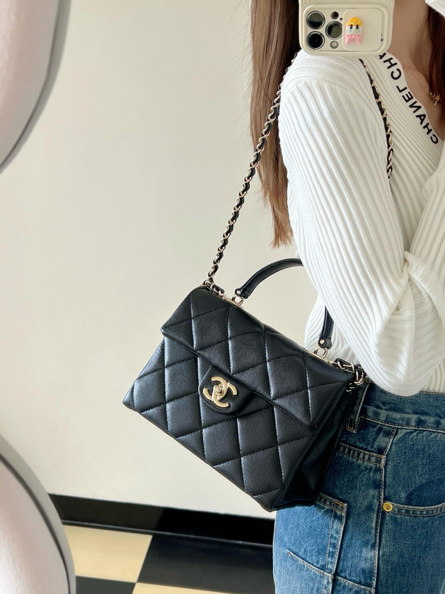 CHANEL 香奈兒 24P春夏 小球紋Kelly Handle bag 黑色牛皮♥小號 21cm