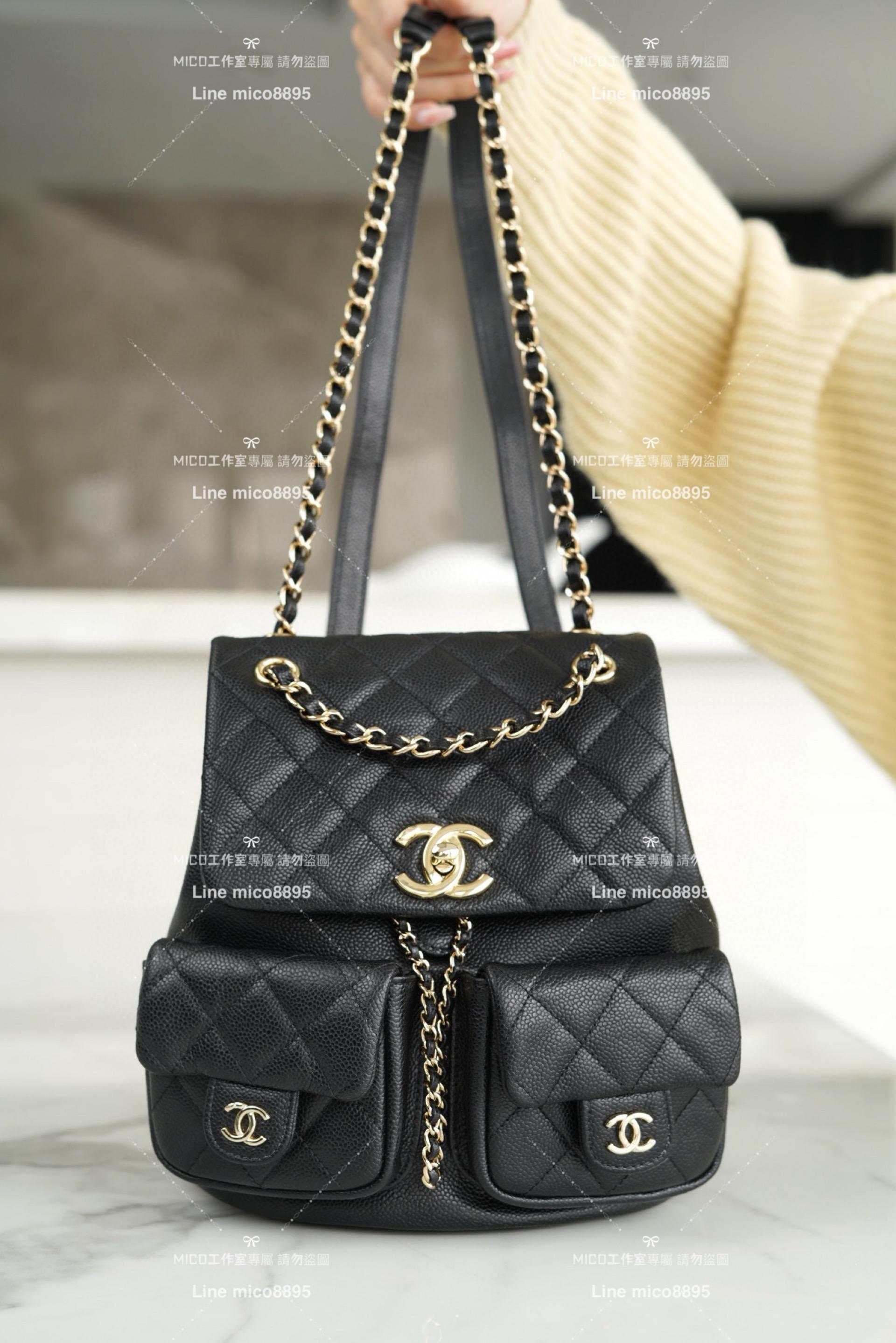 CHANEL 香奈兒 23P新款 Duma雙肩後背包 牛皮 大號黑色 20cm