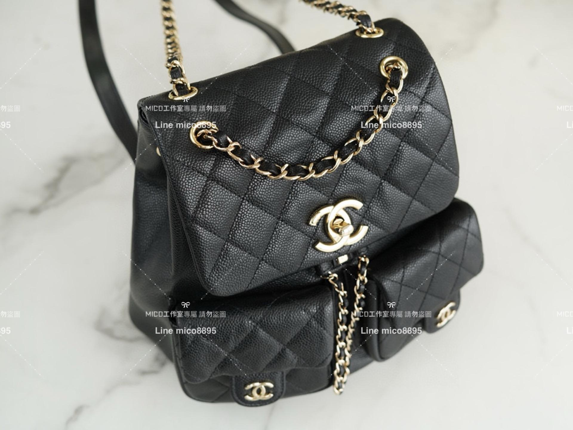 CHANEL 香奈兒 23P新款 Duma雙肩後背包 牛皮 大號黑色 20cm