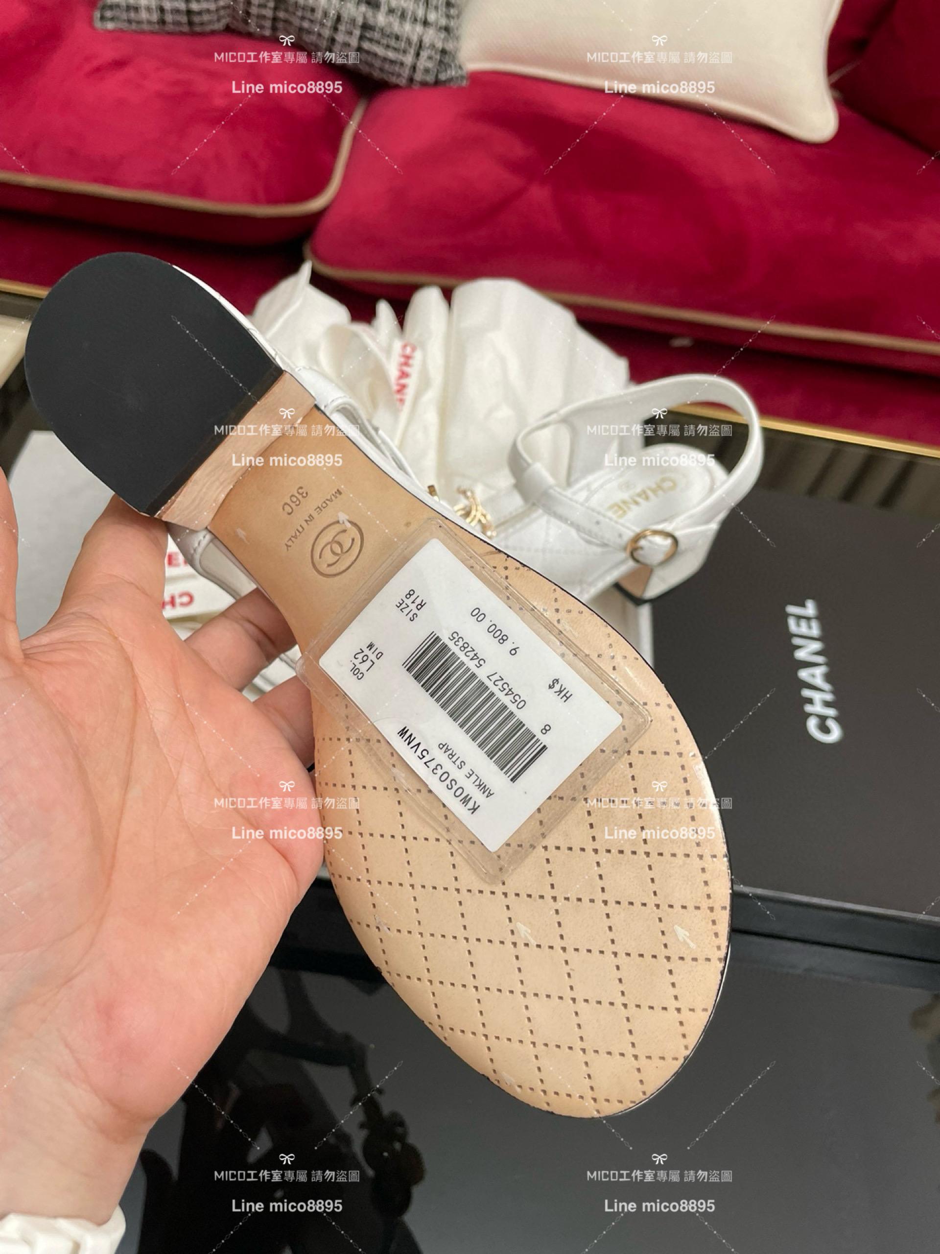 CHANEL 香奈兒 春夏 金幣款白色 真皮夾腳涼鞋 35-40