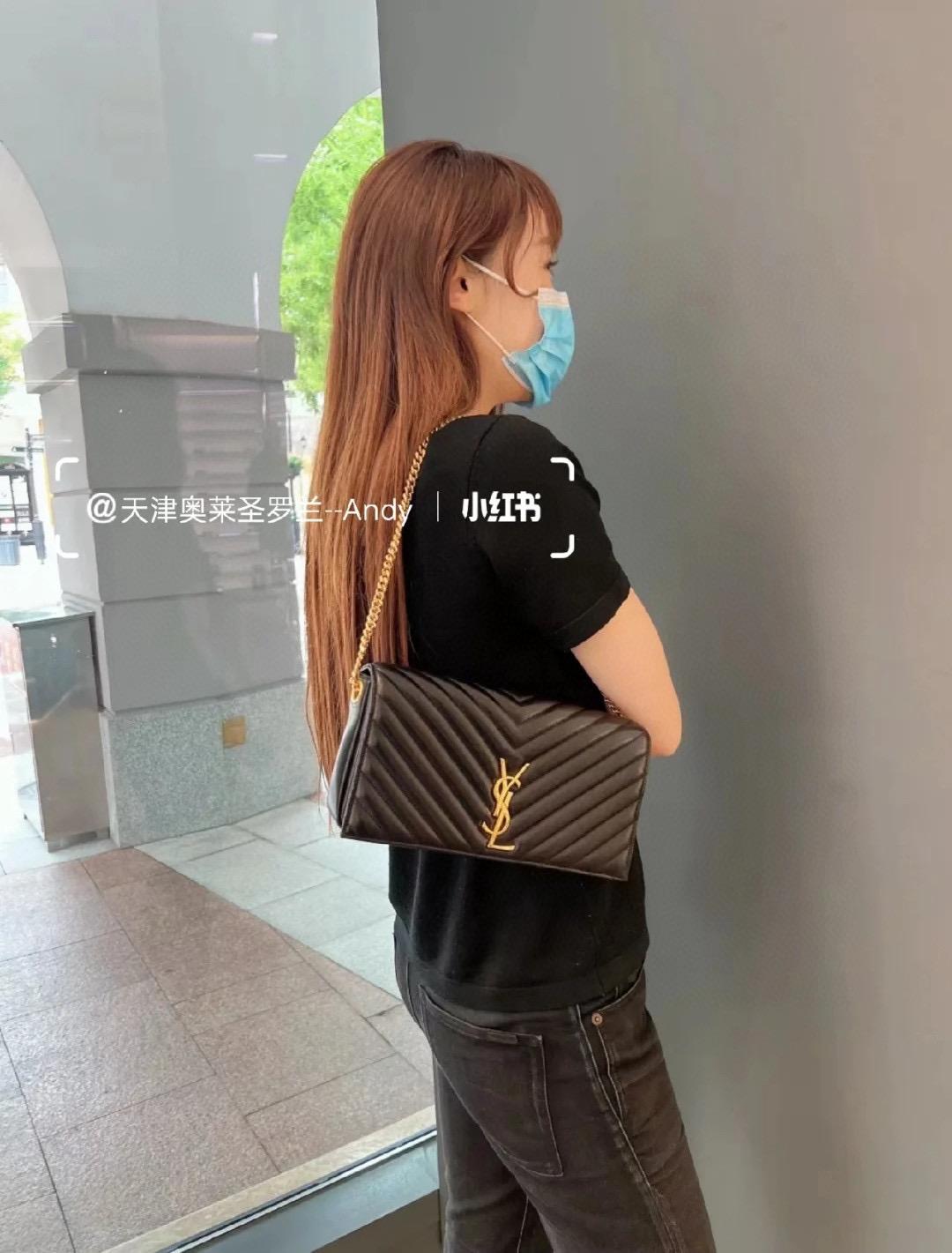 YSL 聖羅蘭 黑色 Kate 99絎縫羊皮手袋腋下包 肩背包 26cm