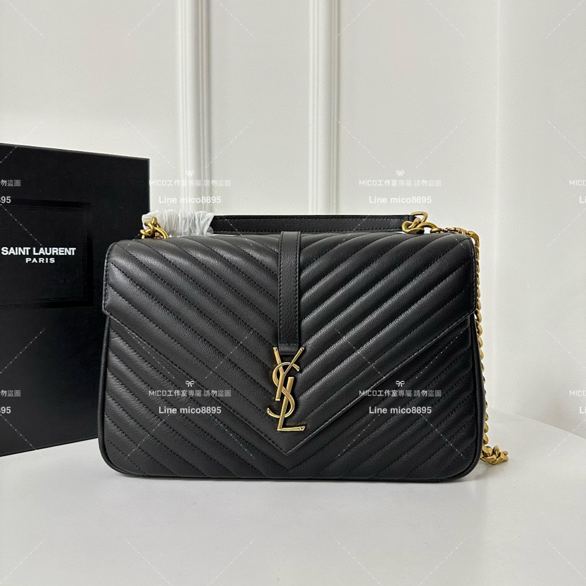 YSL 聖羅蘭 經典款 黑金 Monogram college 大號郵差包 手提肩背包 32cm