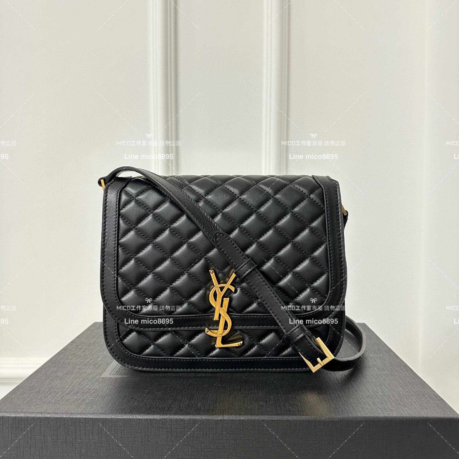 YSL 聖羅蘭 Solferino 黑色菱格羊皮豆腐包 22cm 肩背包