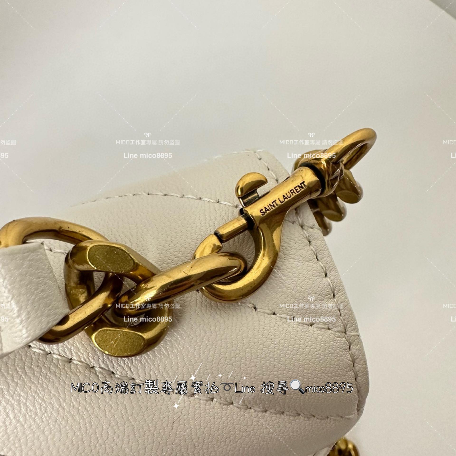 YSL 聖羅蘭 經典款 白色金小號 Monogram college 郵差包 手提肩背包 24cm