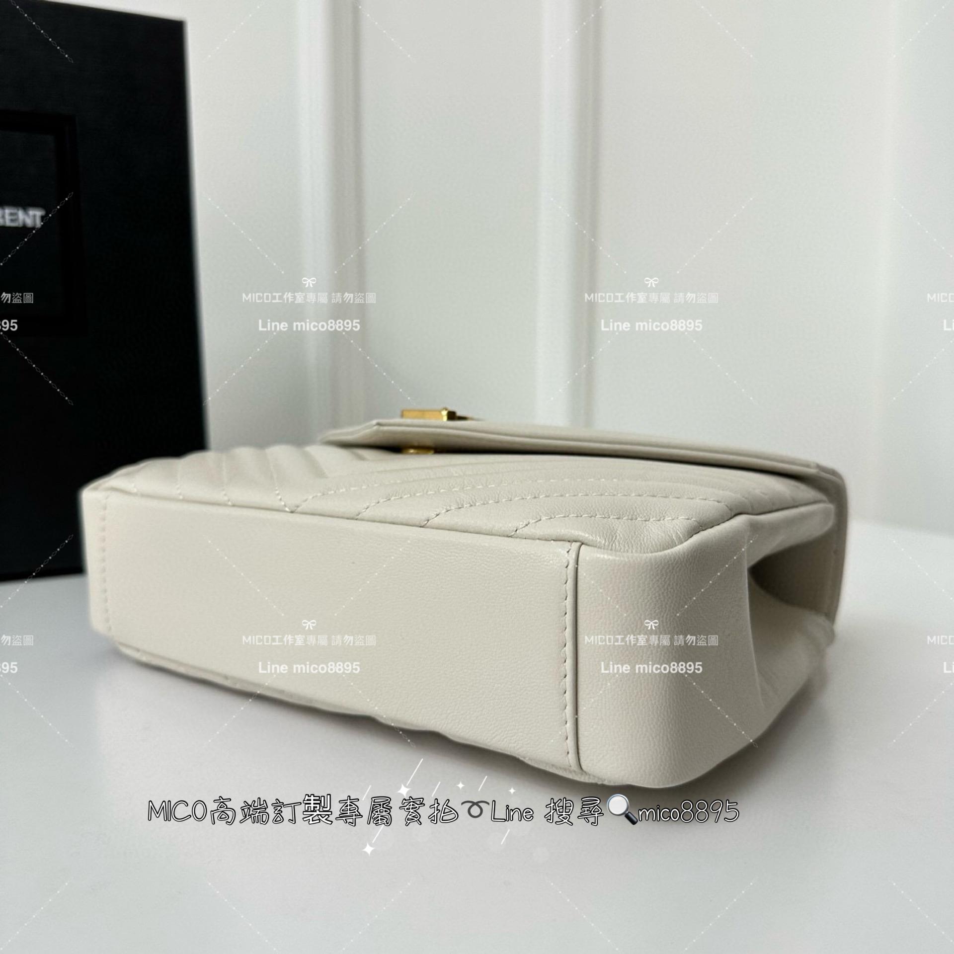 YSL 聖羅蘭 經典款 白色金小號 Monogram college 郵差包 手提肩背包 24cm