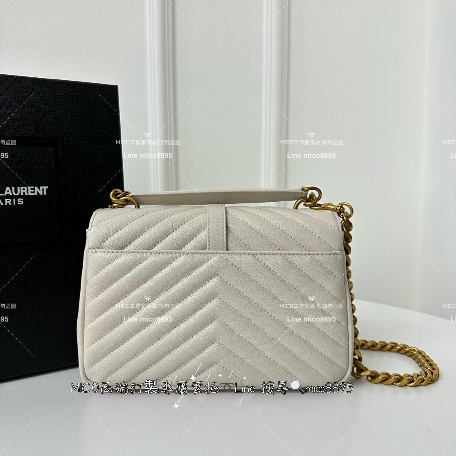 YSL 聖羅蘭 經典款 白色金小號 Monogram college 郵差包 手提肩背包 24cm