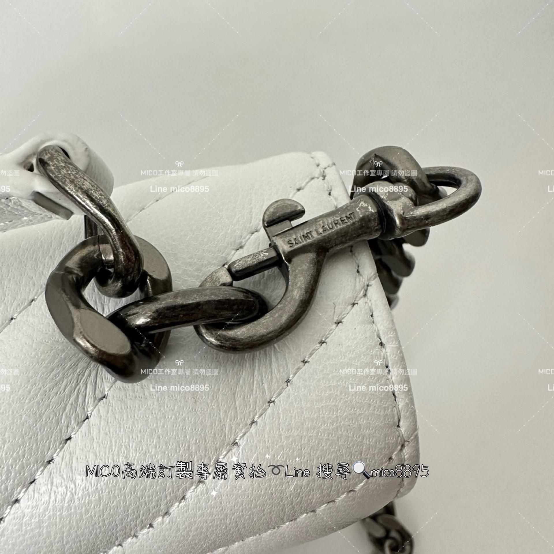 YSL 聖羅蘭 經典款 白色銀釦小號 Monogram college 郵差包 手提肩背包 24cm