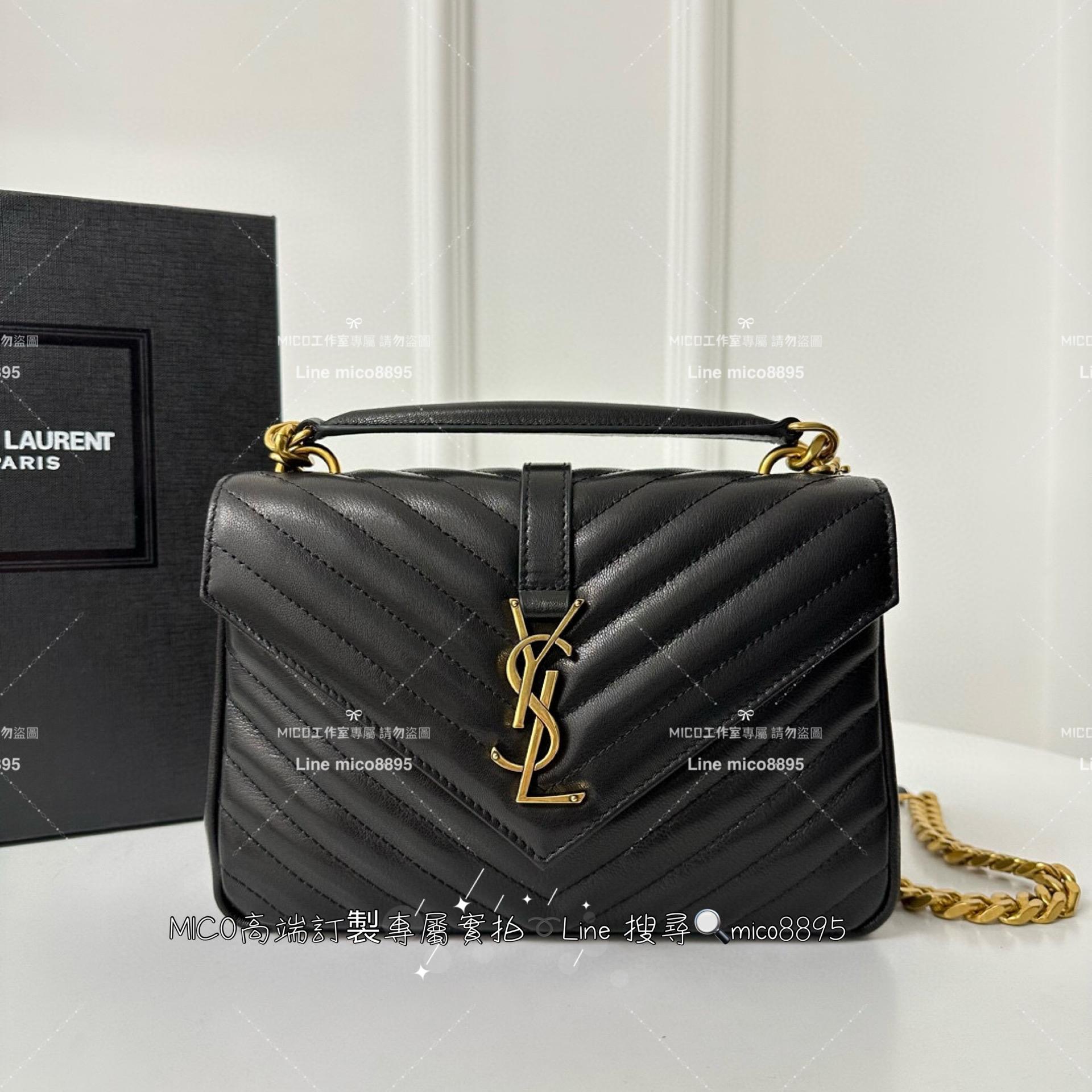 YSL 聖羅蘭 經典款 黑金 小號 Monogram college 郵差包 手提肩背包 24cm