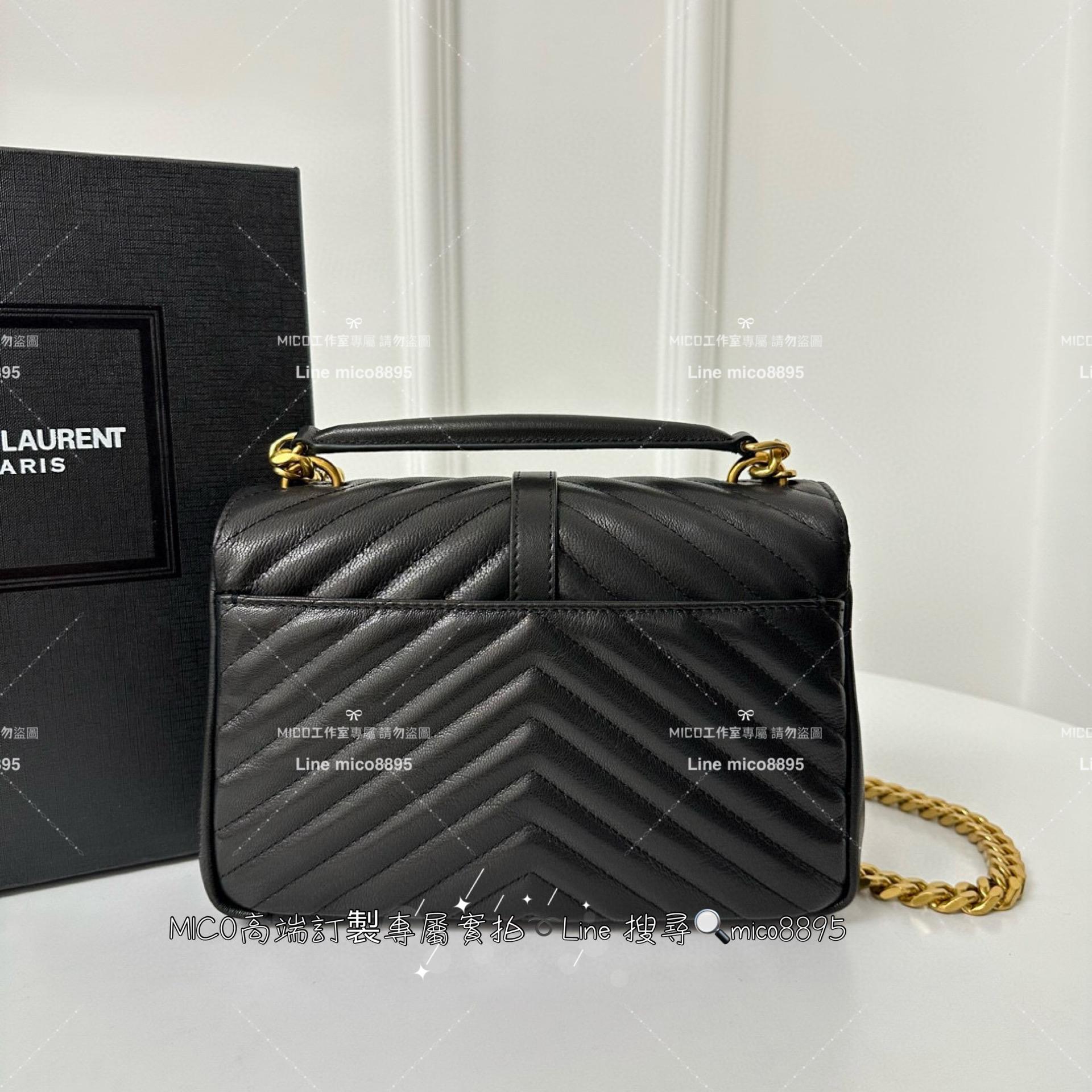 YSL 聖羅蘭 經典款 黑金 小號 Monogram college 郵差包 手提肩背包 24cm