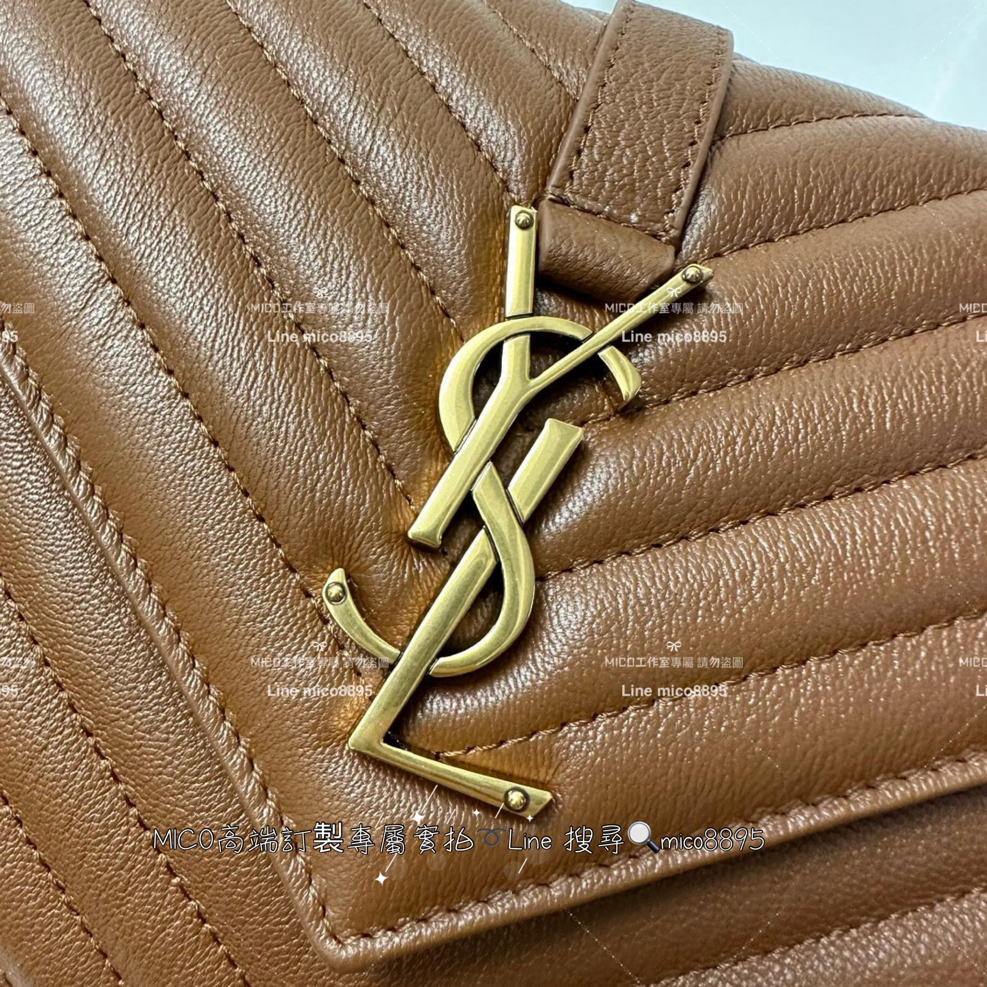 YSL 聖羅蘭 經典款 焦糖色 小號 Monogram college 郵差包 手提肩背包 24cm