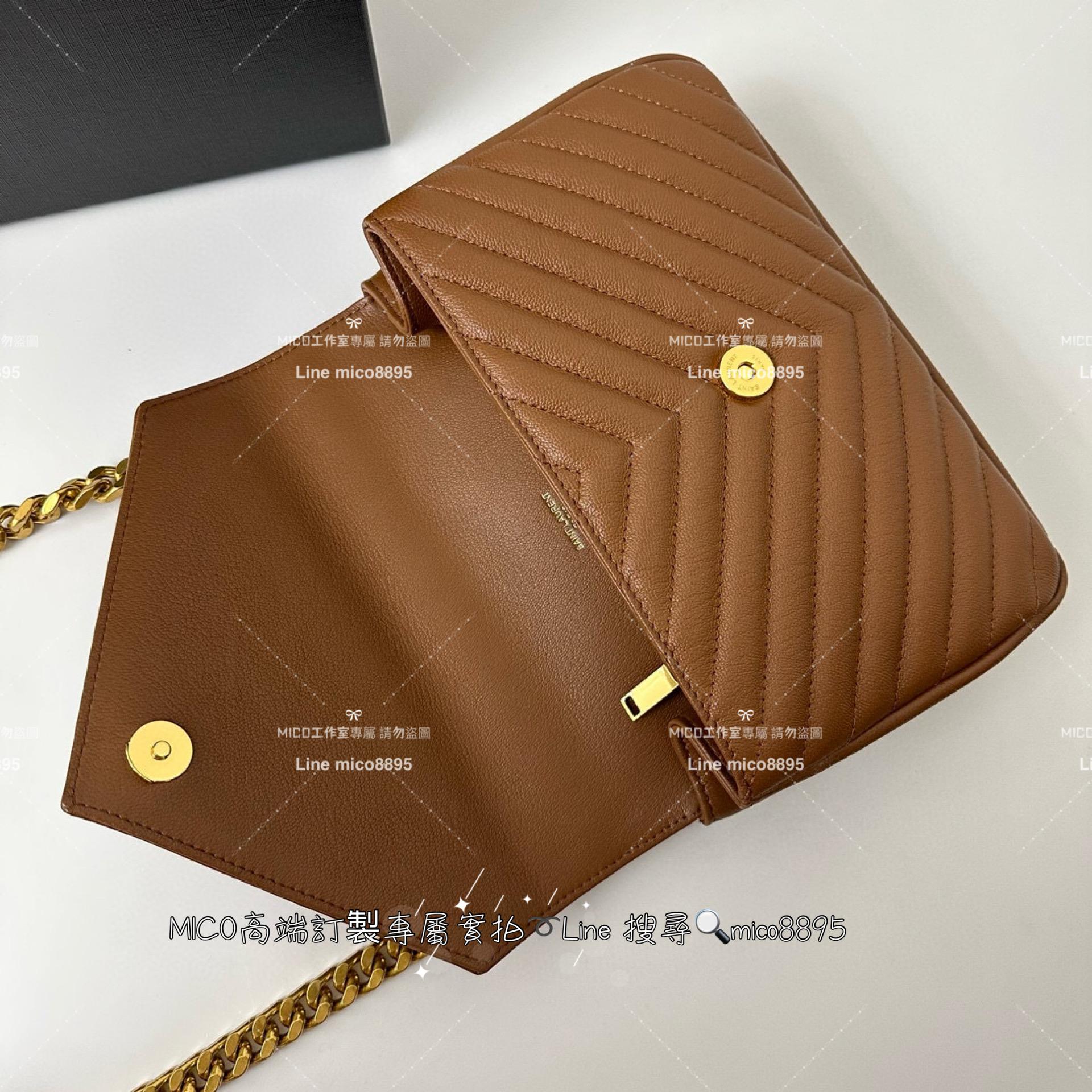 YSL 聖羅蘭 經典款 焦糖色 小號 Monogram college 郵差包 手提肩背包 24cm