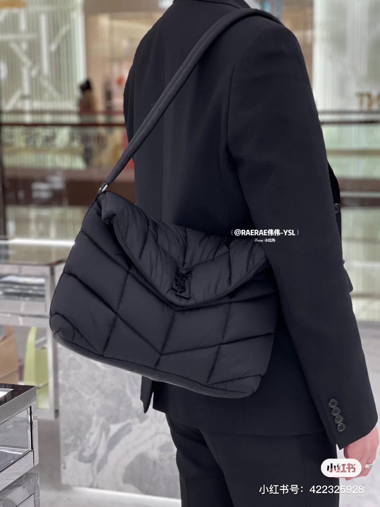 YSL 𝗦𝗮𝗶𝗻𝘁 𝗟𝗮𝘂𝗿𝗲𝗻𝘁 聖羅蘭 黑色black logo 尼龍款 Loulou puffer 帕妃包 35cm