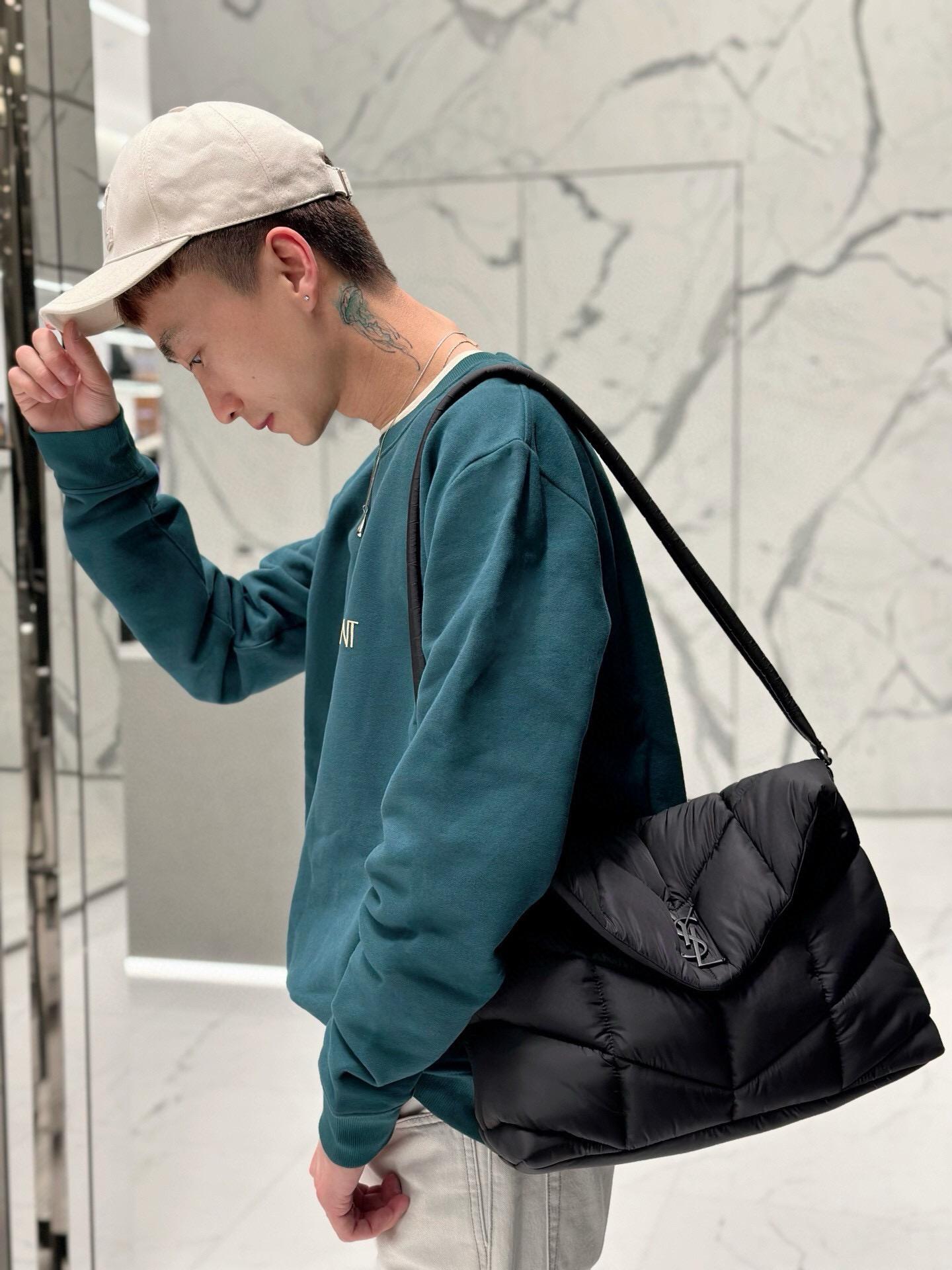 YSL 𝗦𝗮𝗶𝗻𝘁 𝗟𝗮𝘂𝗿𝗲𝗻𝘁 聖羅蘭 黑色black logo 尼龍款 Loulou puffer 帕妃包 35cm