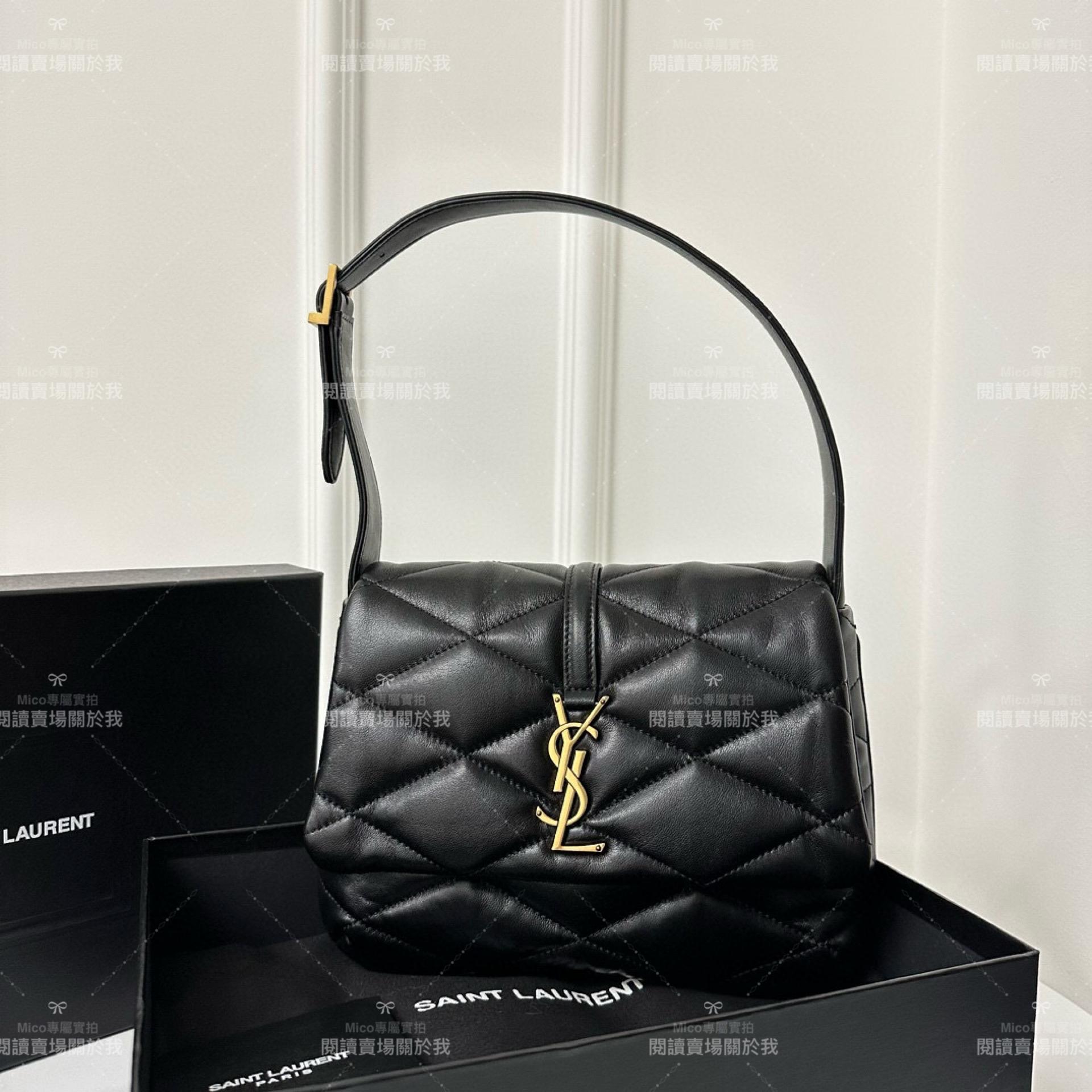 YSL LE57系列 黑色 小羊皮菱格絎縫腋下包 手提包 24cm