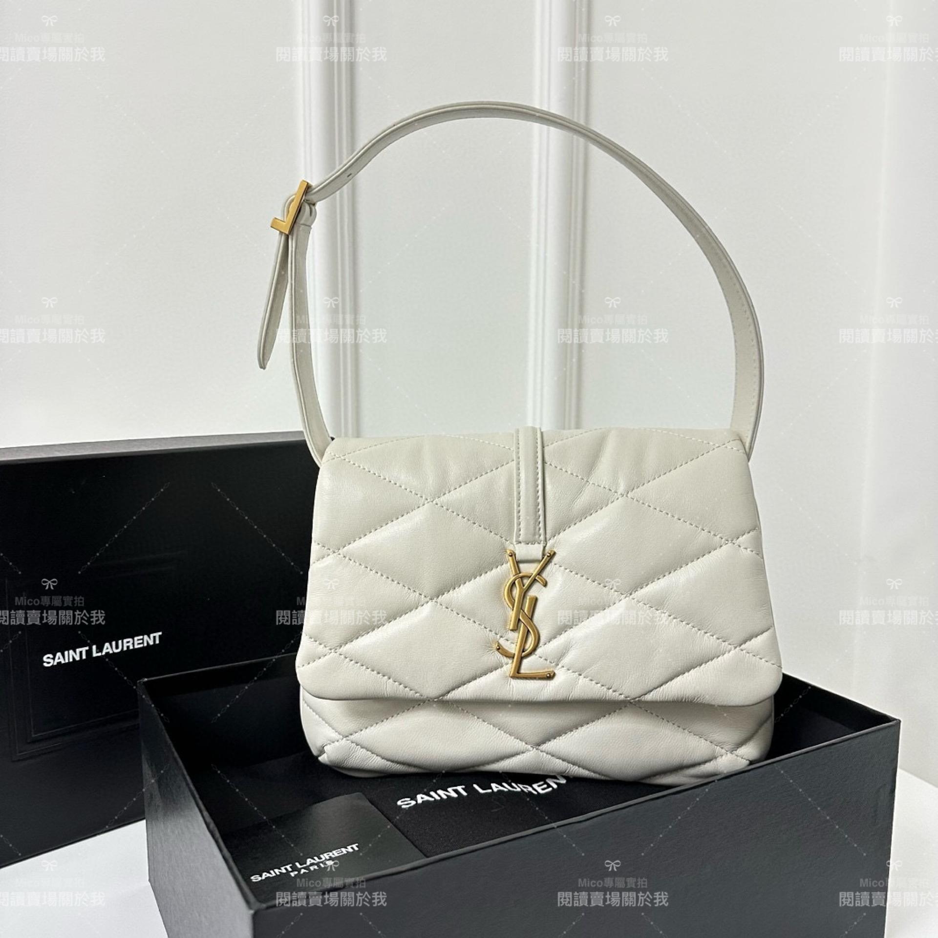 YSL LE57系列 奶白色 小羊皮菱格絎縫腋下包 手提包 24cm