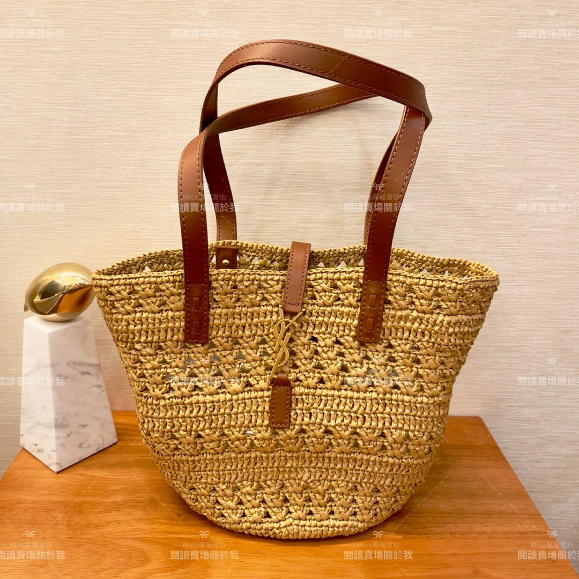 YSL 𝗦𝗮𝗶𝗻𝘁 𝗟𝗮𝘂𝗿𝗲𝗻𝘁 聖羅蘭 小號 拉菲草編織 Raffia Tote 托特包 31cm