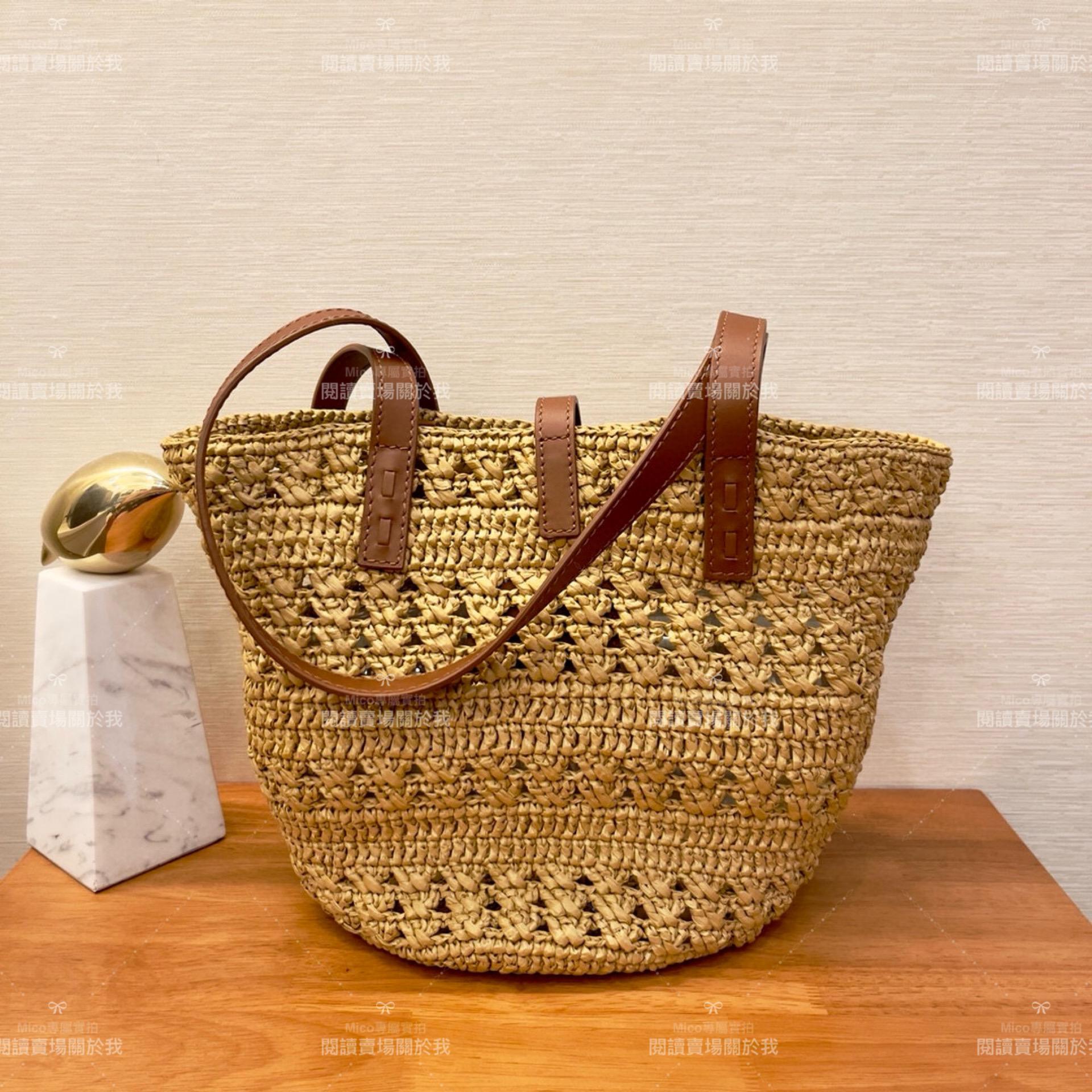 YSL 𝗦𝗮𝗶𝗻𝘁 𝗟𝗮𝘂𝗿𝗲𝗻𝘁 聖羅蘭 小號 拉菲草編織 Raffia Tote 托特包 31cm