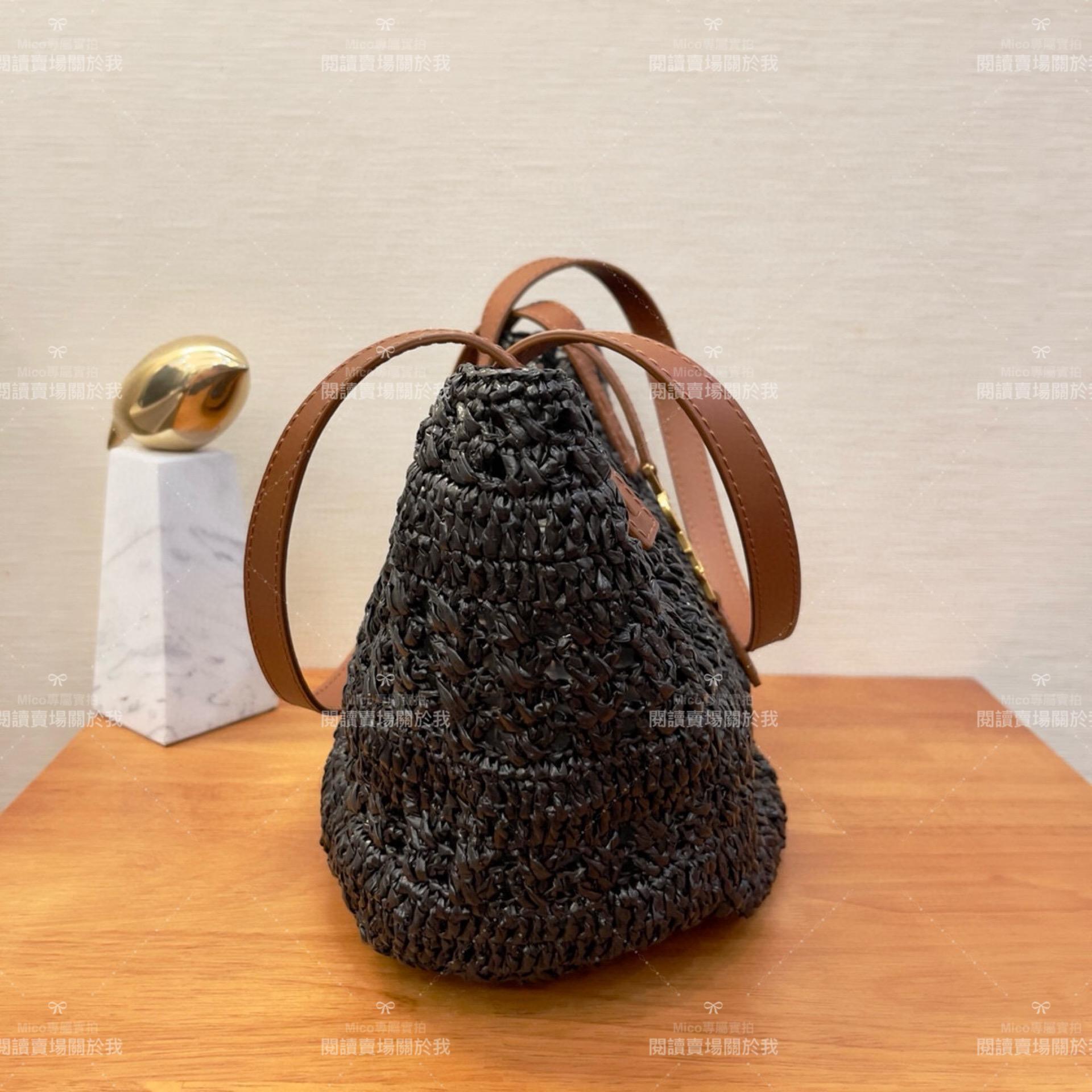 YSL 𝗦𝗮𝗶𝗻𝘁 𝗟𝗮𝘂𝗿𝗲𝗻𝘁 聖羅蘭 小號/黑色 拉菲草編織 Raffia Tote 托特包 38cm