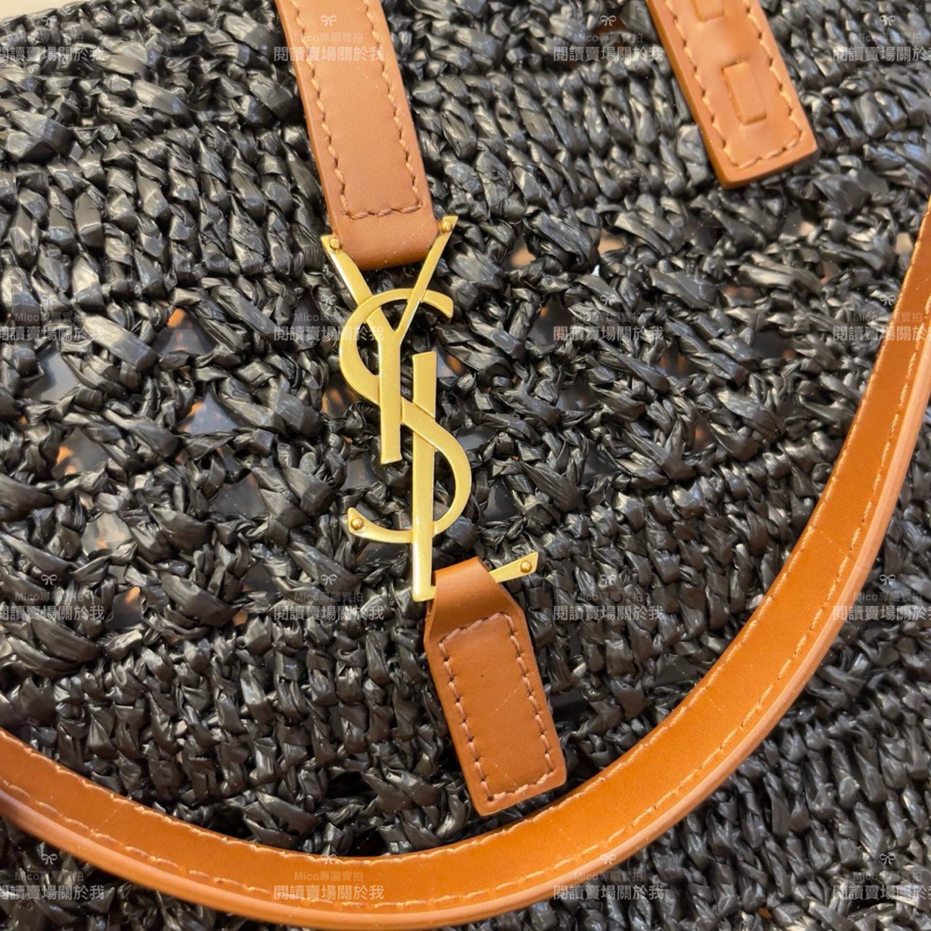 YSL 𝗦𝗮𝗶𝗻𝘁 𝗟𝗮𝘂𝗿𝗲𝗻𝘁 聖羅蘭 小號/黑色 拉菲草編織 Raffia Tote 托特包 38cm