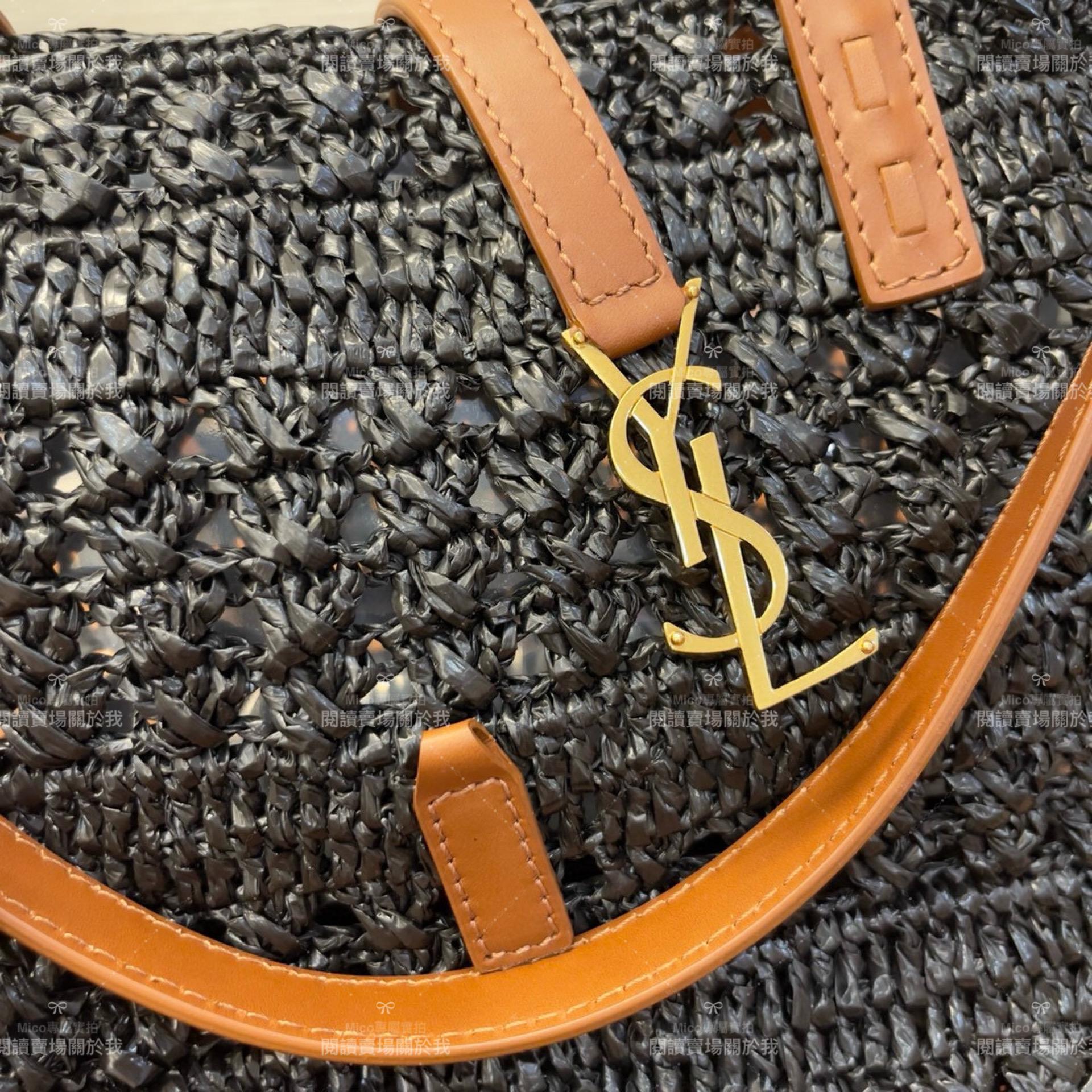 YSL 𝗦𝗮𝗶𝗻𝘁 𝗟𝗮𝘂𝗿𝗲𝗻𝘁 聖羅蘭 小號/黑色 拉菲草編織 Raffia Tote 托特包 38cm