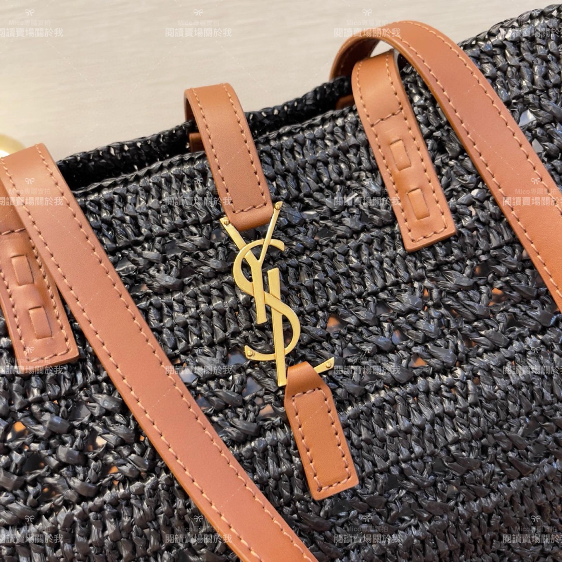 YSL 𝗦𝗮𝗶𝗻𝘁 𝗟𝗮𝘂𝗿𝗲𝗻𝘁 聖羅蘭 大號/黑色 拉菲草編織 Raffia Tote 托特包 48cm