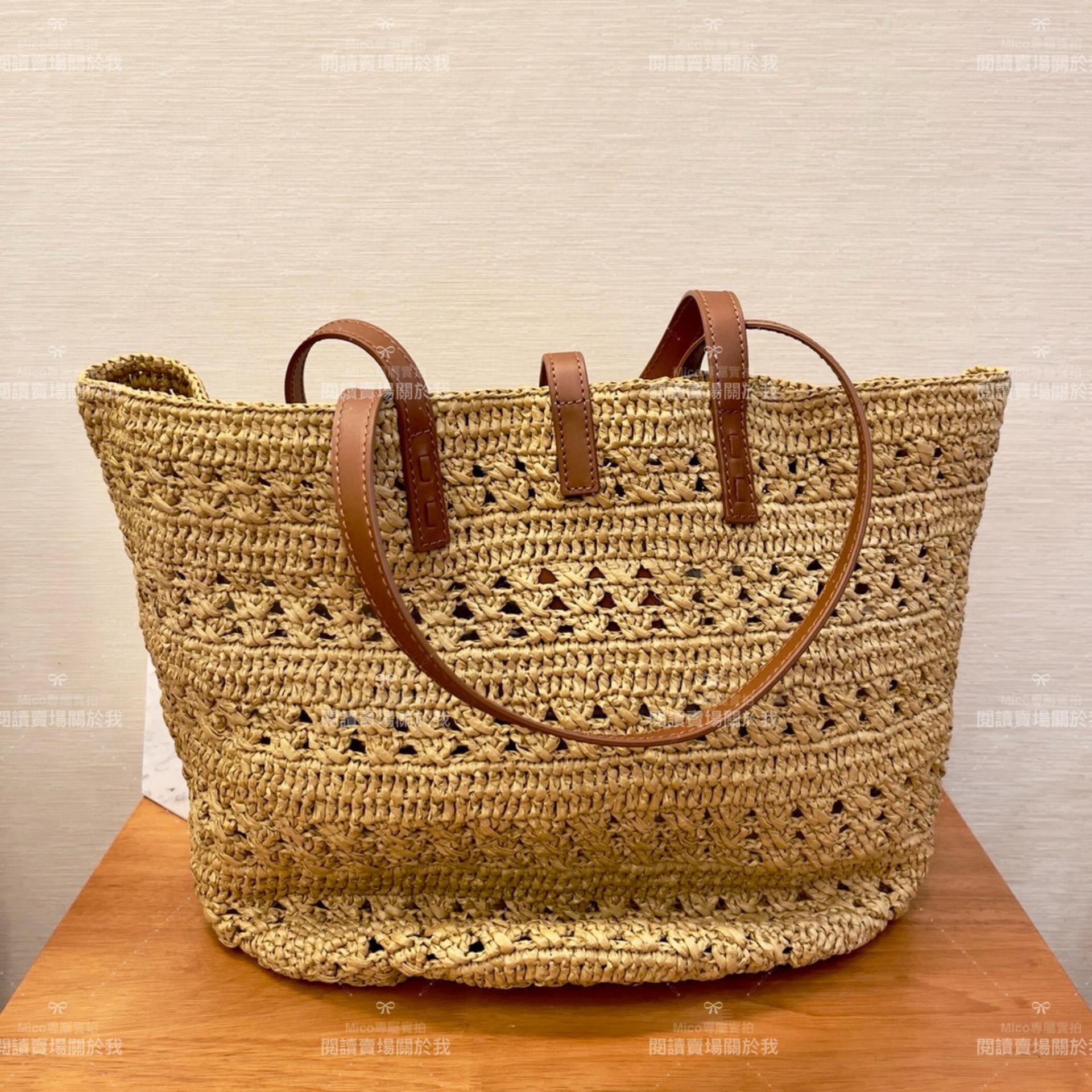 YSL 𝗦𝗮𝗶𝗻𝘁 𝗟𝗮𝘂𝗿𝗲𝗻𝘁 聖羅蘭 大號/拉菲草編織 Raffia Tote 托特包 48cm