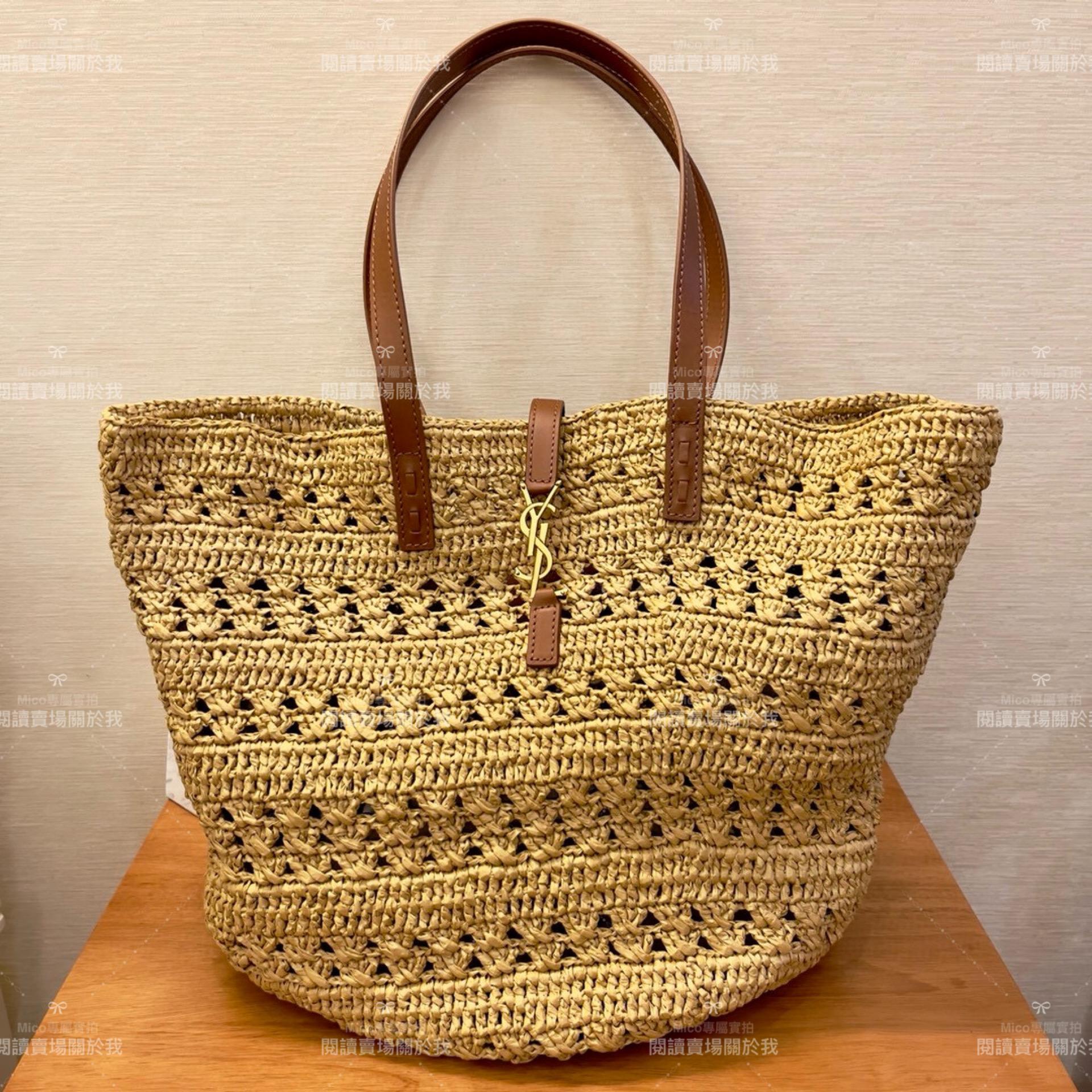 YSL 𝗦𝗮𝗶𝗻𝘁 𝗟𝗮𝘂𝗿𝗲𝗻𝘁 聖羅蘭 大號/拉菲草編織 Raffia Tote 托特包 48cm