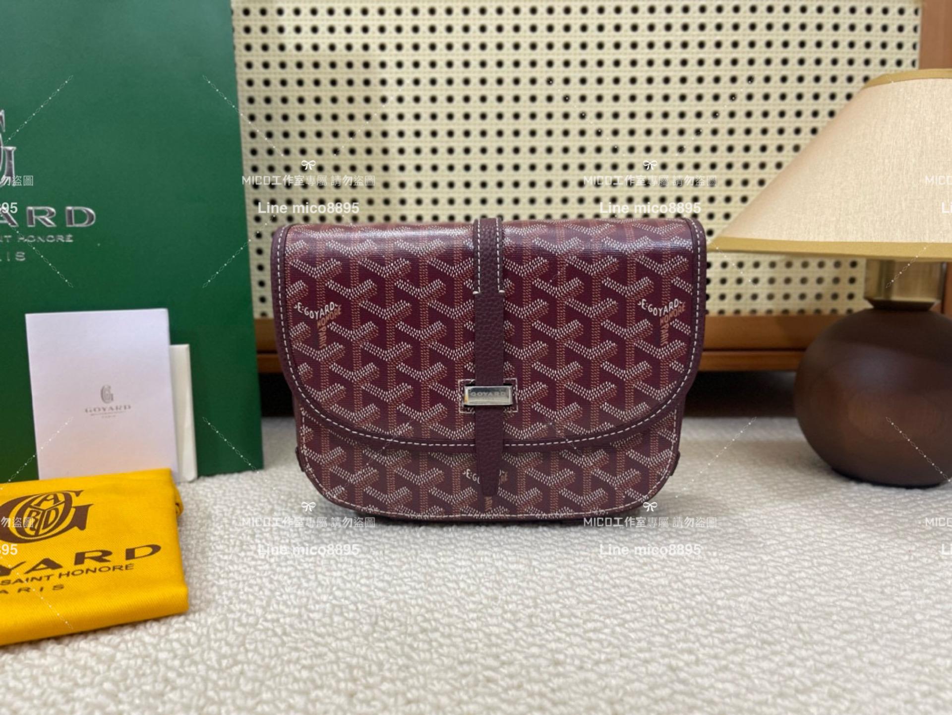 ｜Goyard（戈雅）新版本 紫紅色 荔枝皮革 Belvedere單釦郵差包 小號 22cm