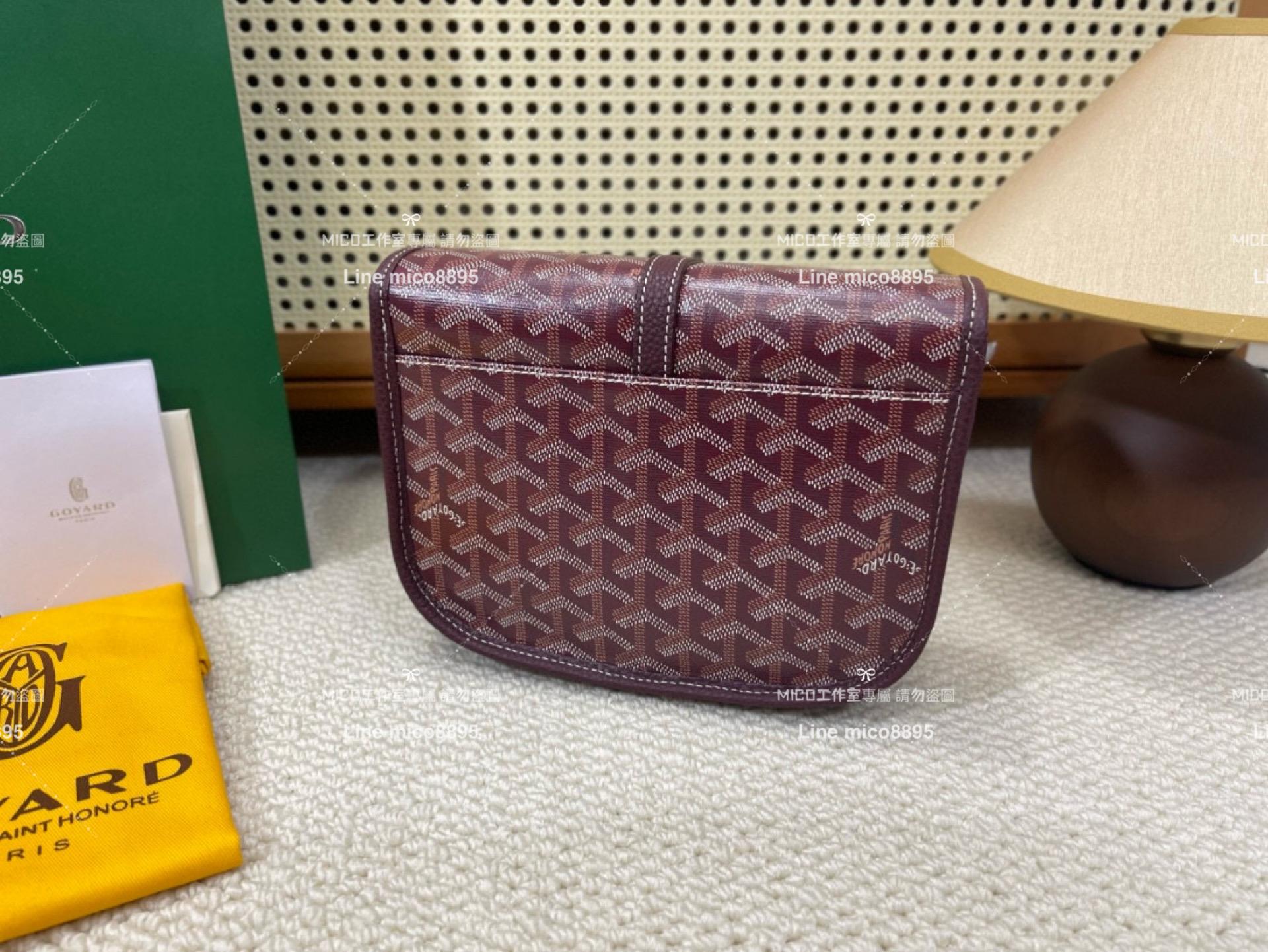 ｜Goyard（戈雅）新版本 紫紅色 荔枝皮革 Belvedere單釦郵差包 小號 22cm