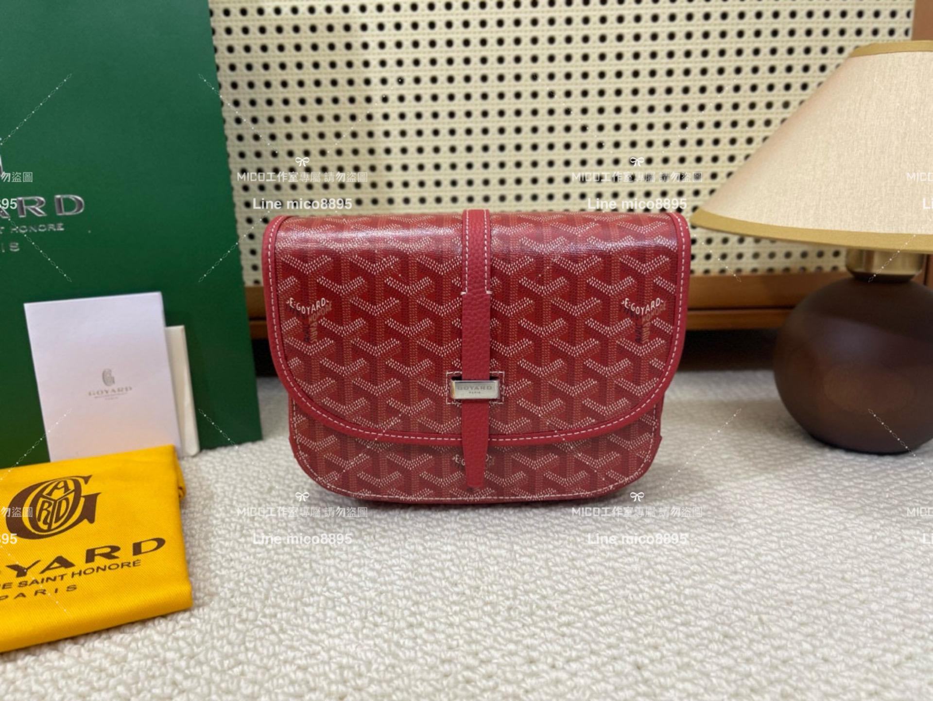 ｜Goyard（戈雅）新版本 國旗紅 荔枝皮革 Belvedere單釦郵差包 小號 22cm