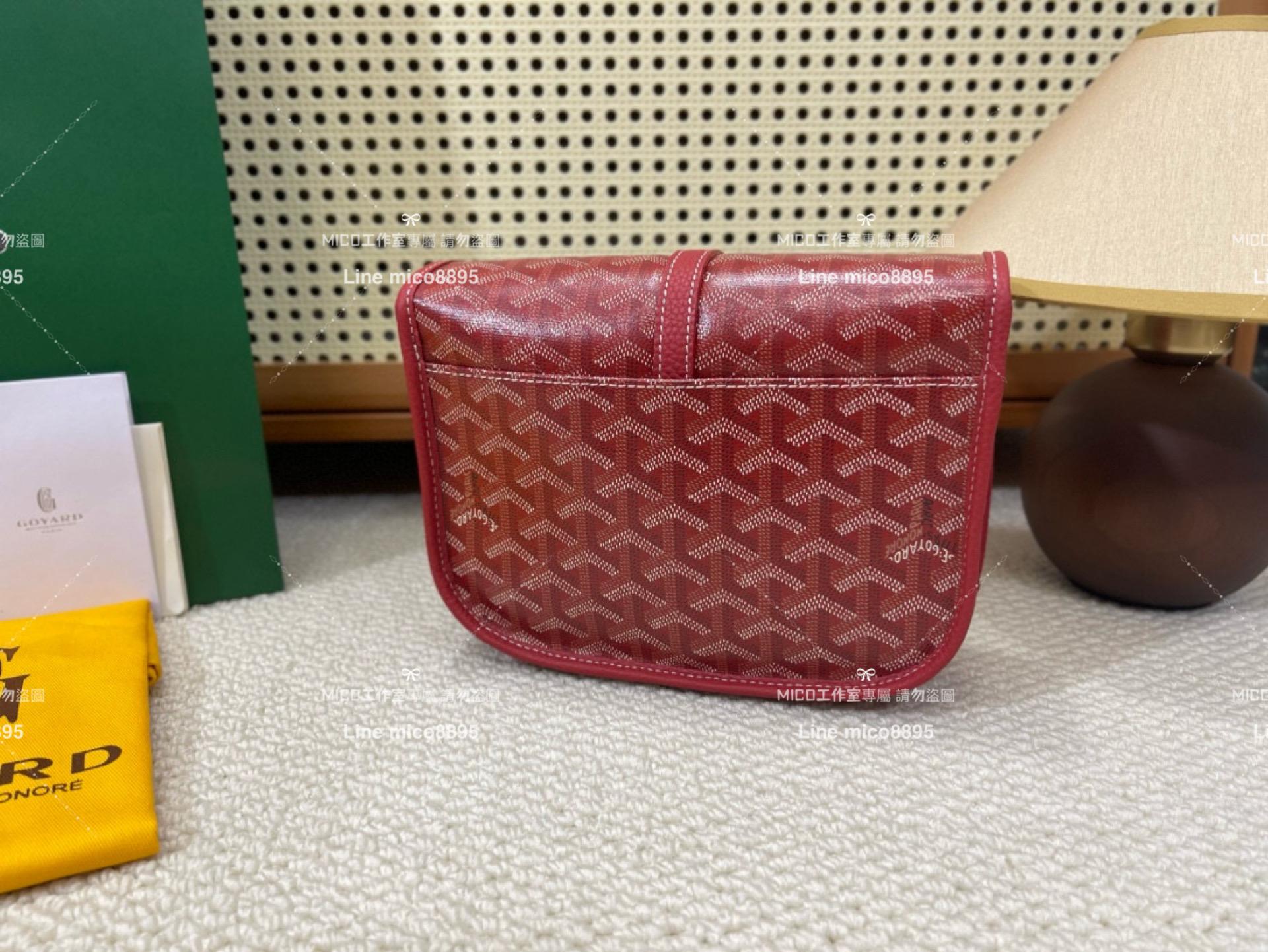 ｜Goyard（戈雅）新版本 國旗紅 荔枝皮革 Belvedere單釦郵差包 小號 22cm