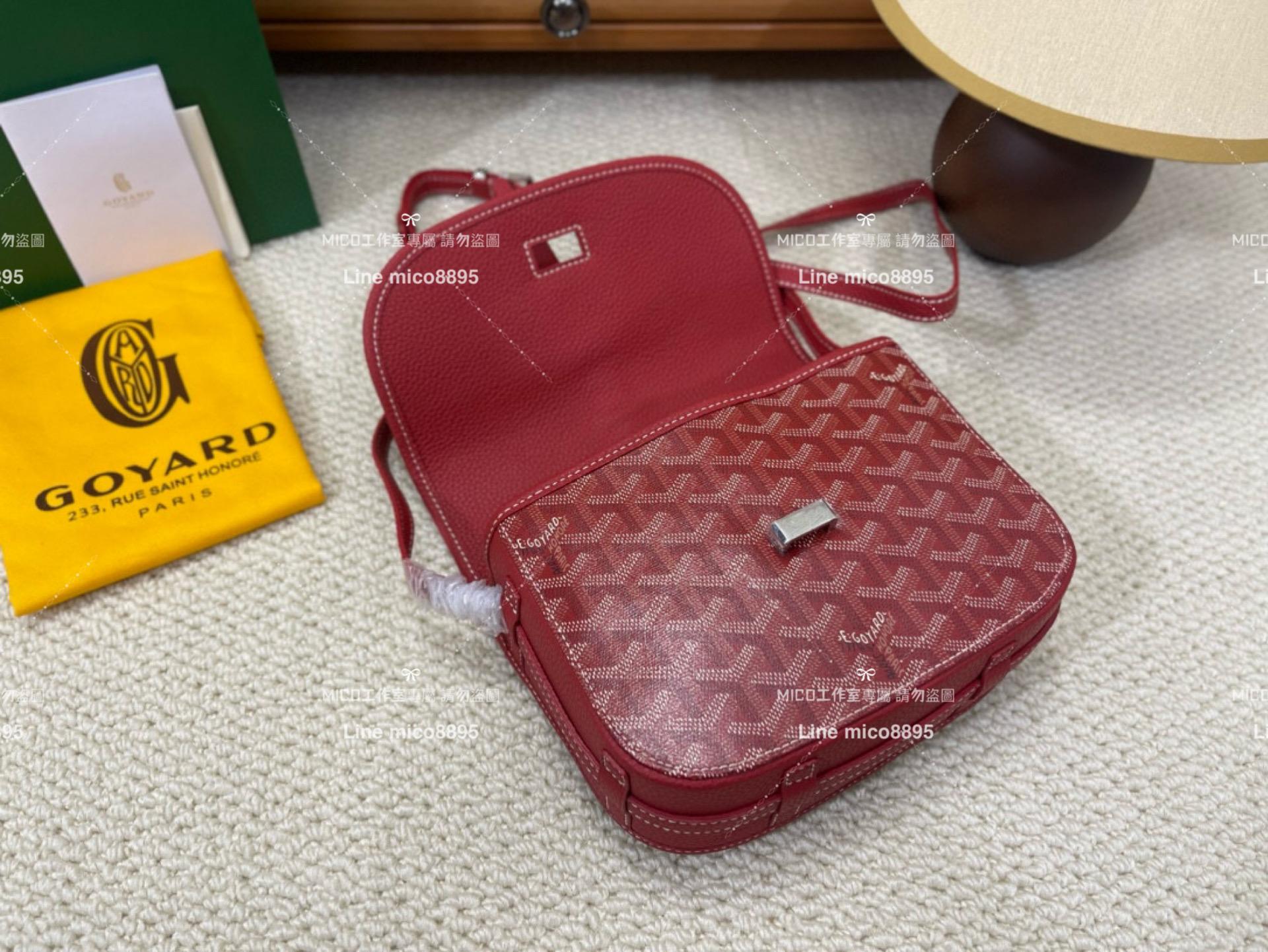 ｜Goyard（戈雅）新版本 國旗紅 荔枝皮革 Belvedere單釦郵差包 小號 22cm