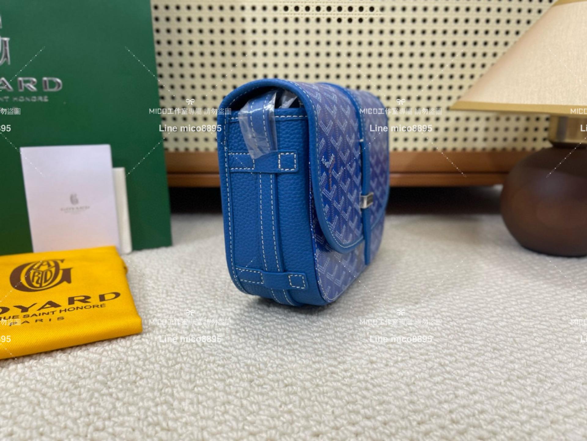 ｜Goyard（戈雅）新版本 水妖藍 荔枝皮革 Belvedere單釦郵差包 小號 22cm