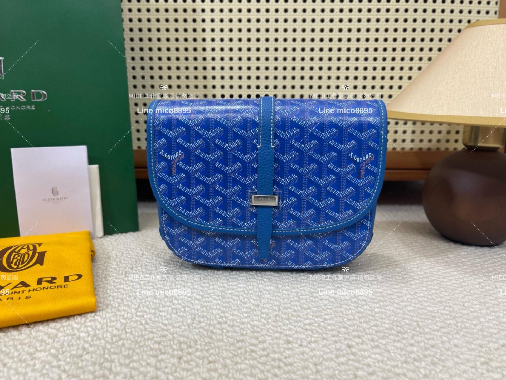 ｜Goyard（戈雅）新版本 水妖藍 荔枝皮革 Belvedere單釦郵差包 小號 22cm