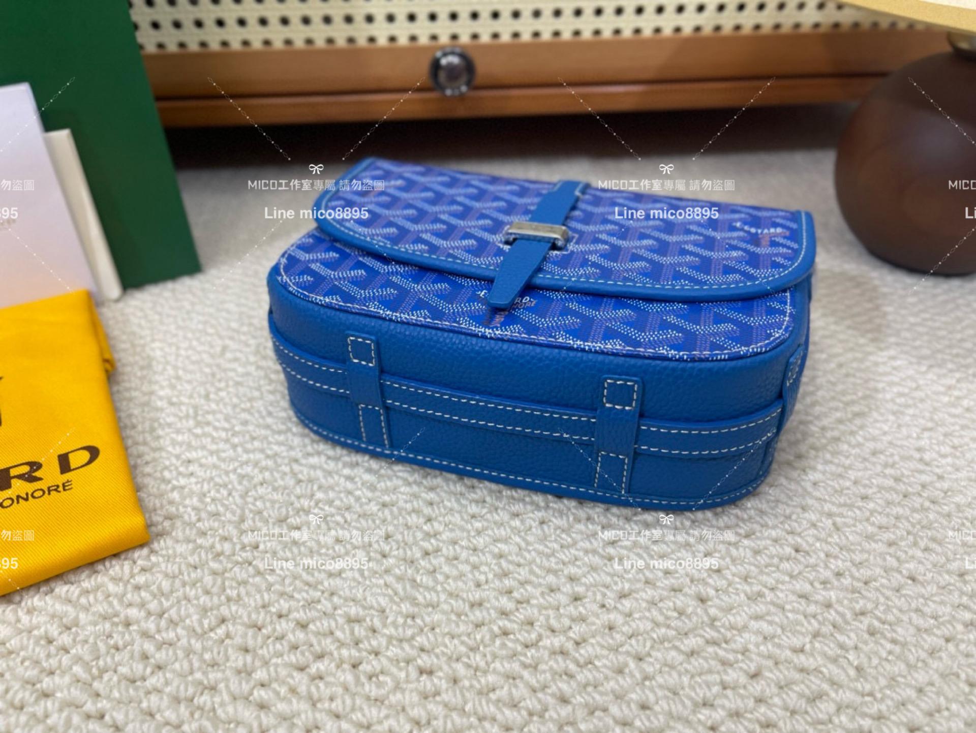 ｜Goyard（戈雅）新版本 水妖藍 荔枝皮革 Belvedere單釦郵差包 小號 22cm