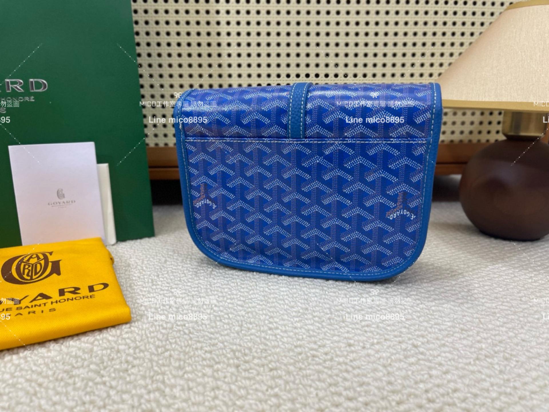 ｜Goyard（戈雅）新版本 水妖藍 荔枝皮革 Belvedere單釦郵差包 小號 22cm