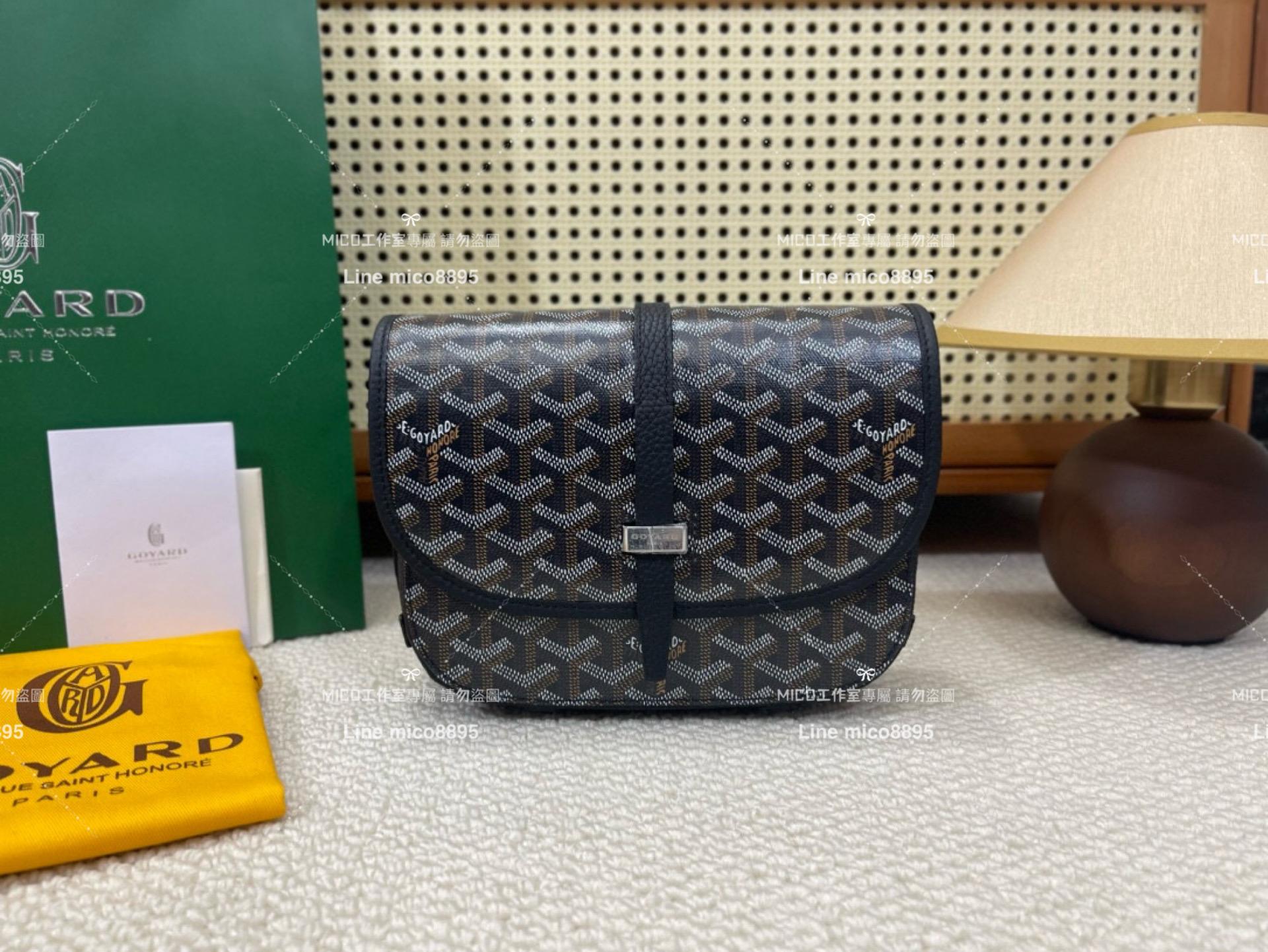 ｜Goyard（戈雅）新版本 黑色 荔枝皮革 Belvedere單釦郵差包 小號 22cm