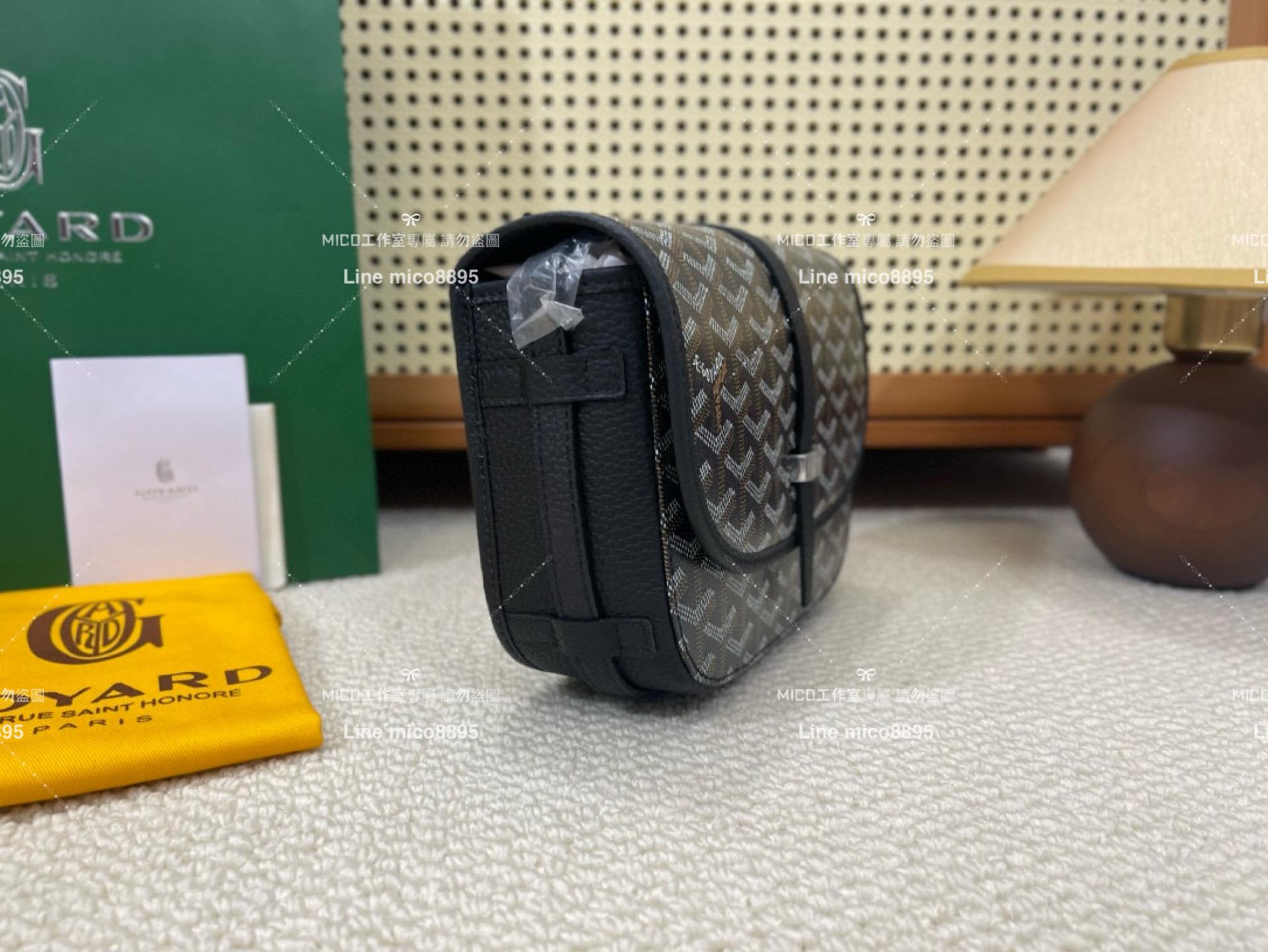 ｜Goyard（戈雅）新版本 黑色 荔枝皮革 Belvedere單釦郵差包 小號 22cm