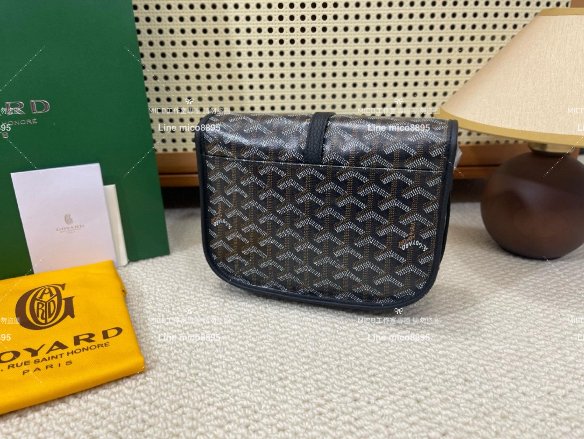 ｜Goyard（戈雅）新版本 黑色 荔枝皮革 Belvedere單釦郵差包 小號 22cm