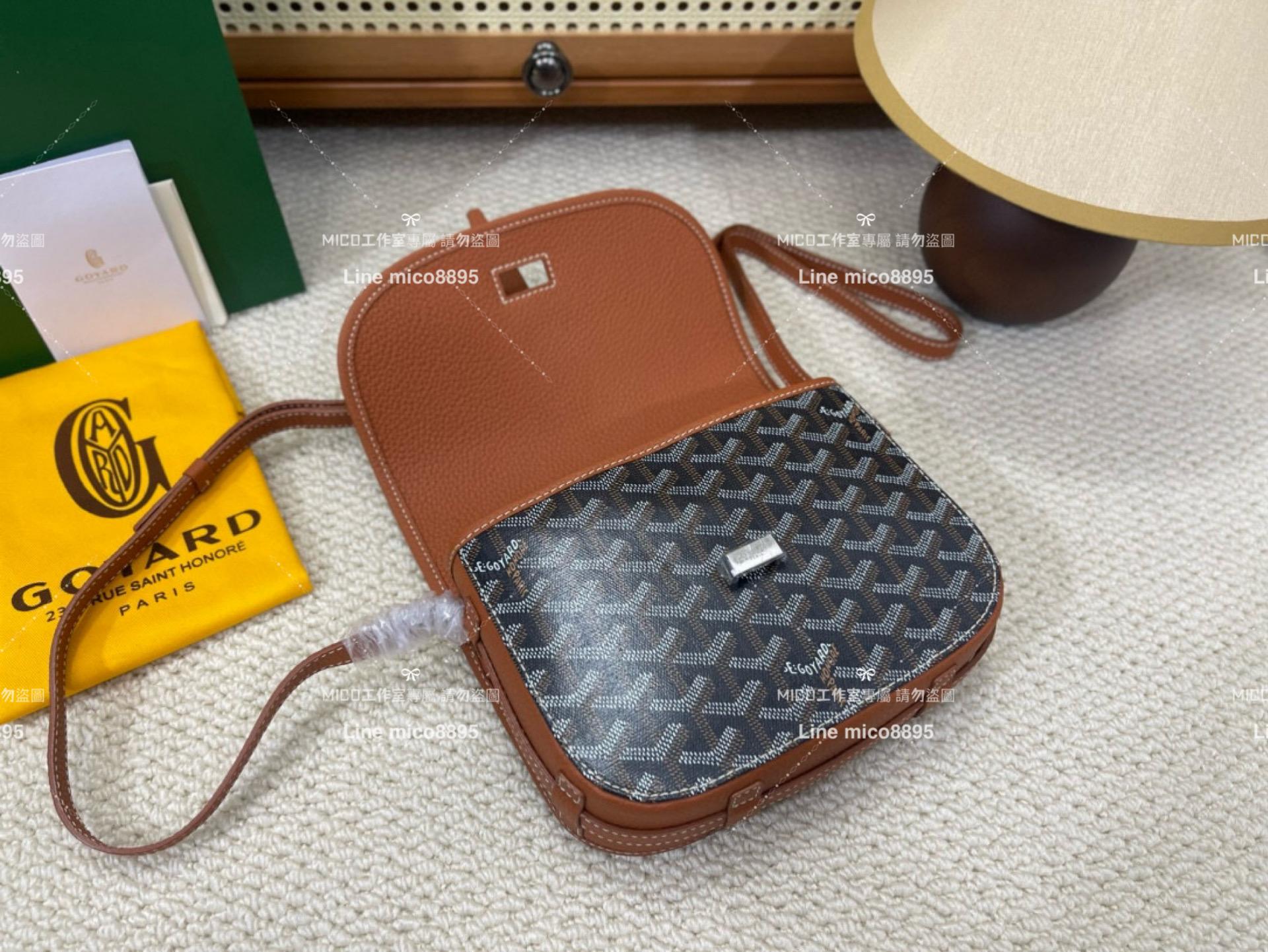 ｜Goyard（戈雅）新版本 焦糖色 荔枝皮革 Belvedere單釦郵差包 小號 22cm