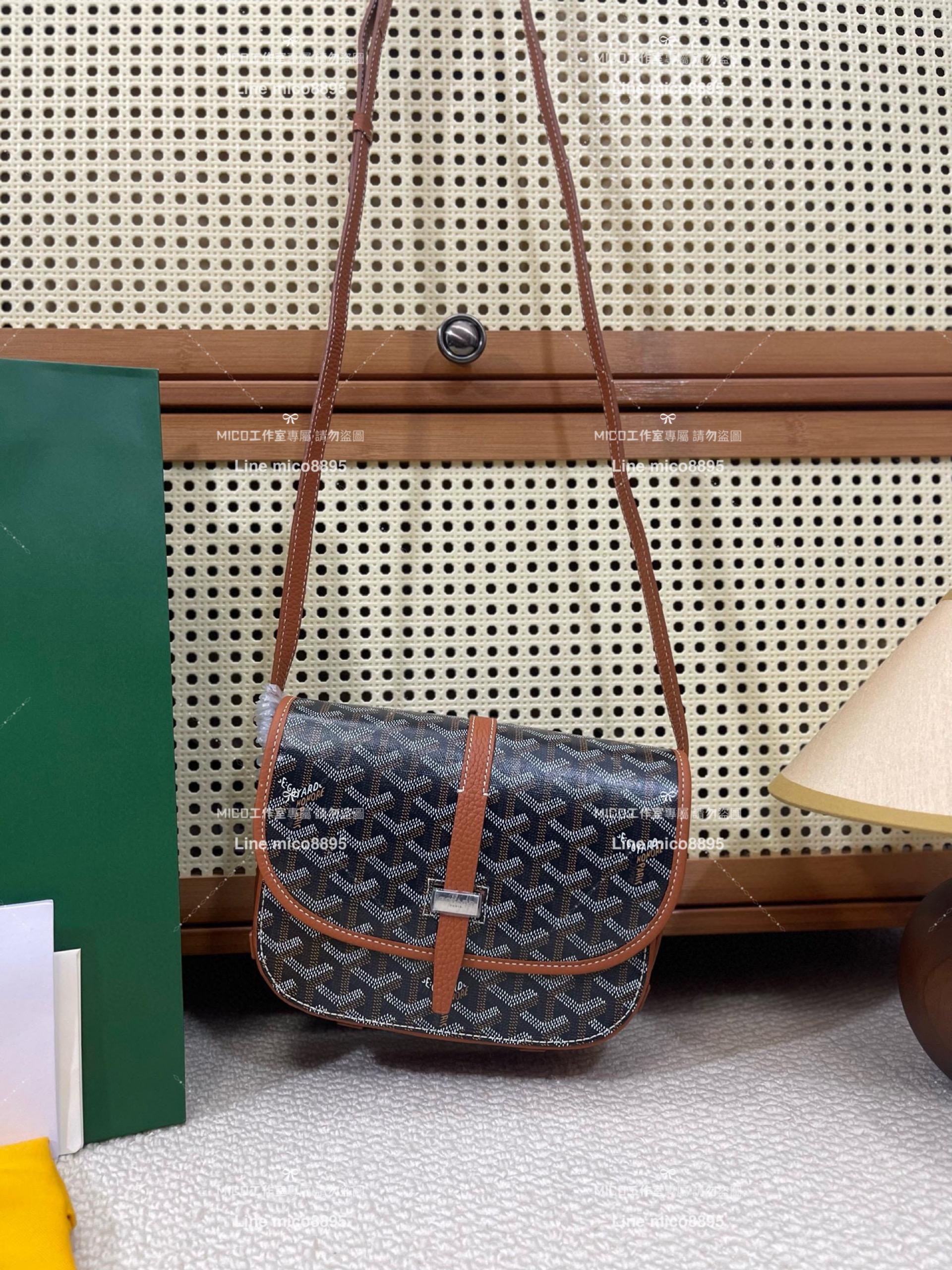 ｜Goyard（戈雅）新版本 焦糖色 荔枝皮革 Belvedere單釦郵差包 小號 22cm