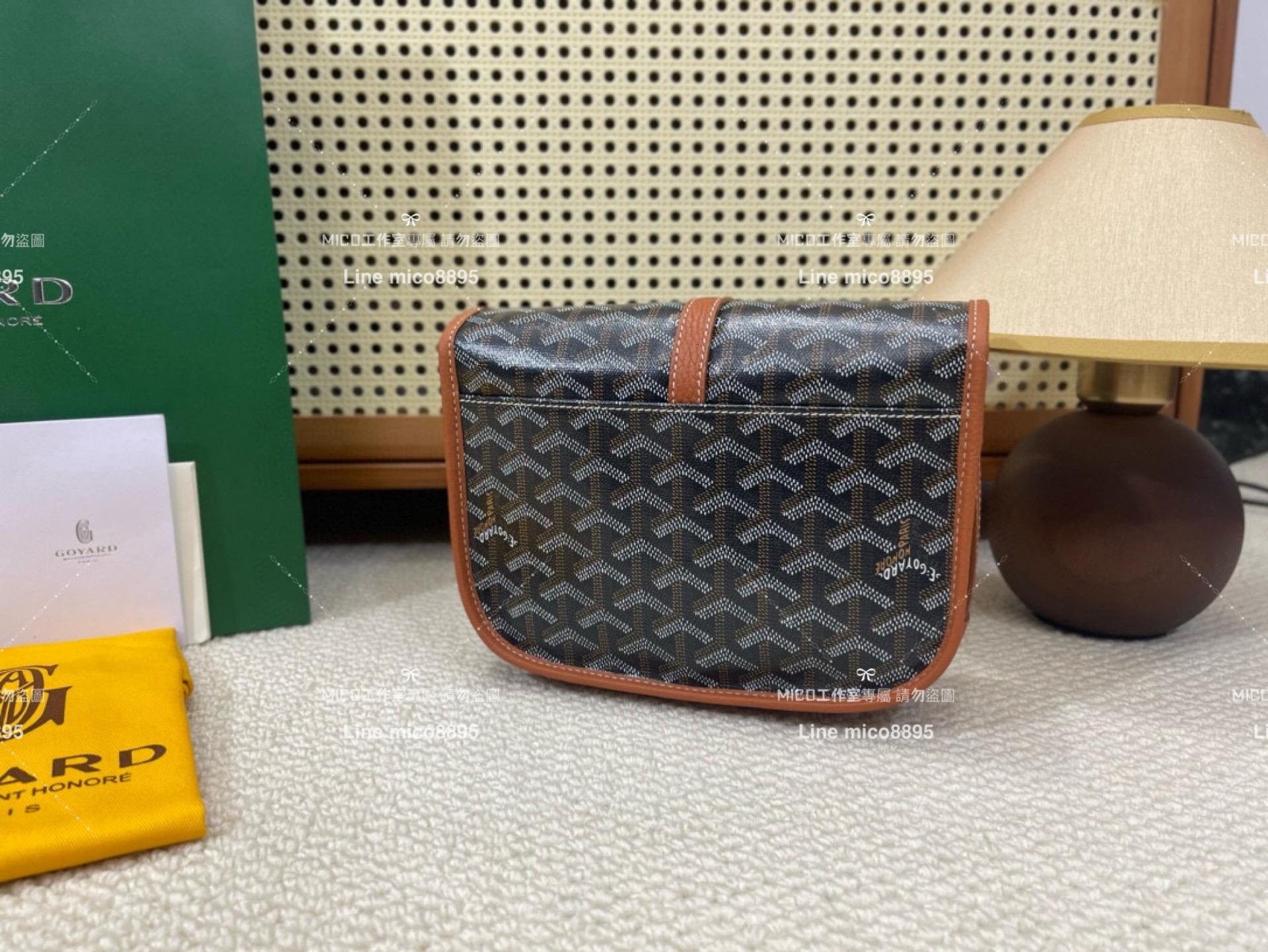 ｜Goyard（戈雅）新版本 焦糖色 荔枝皮革 Belvedere單釦郵差包 小號 22cm