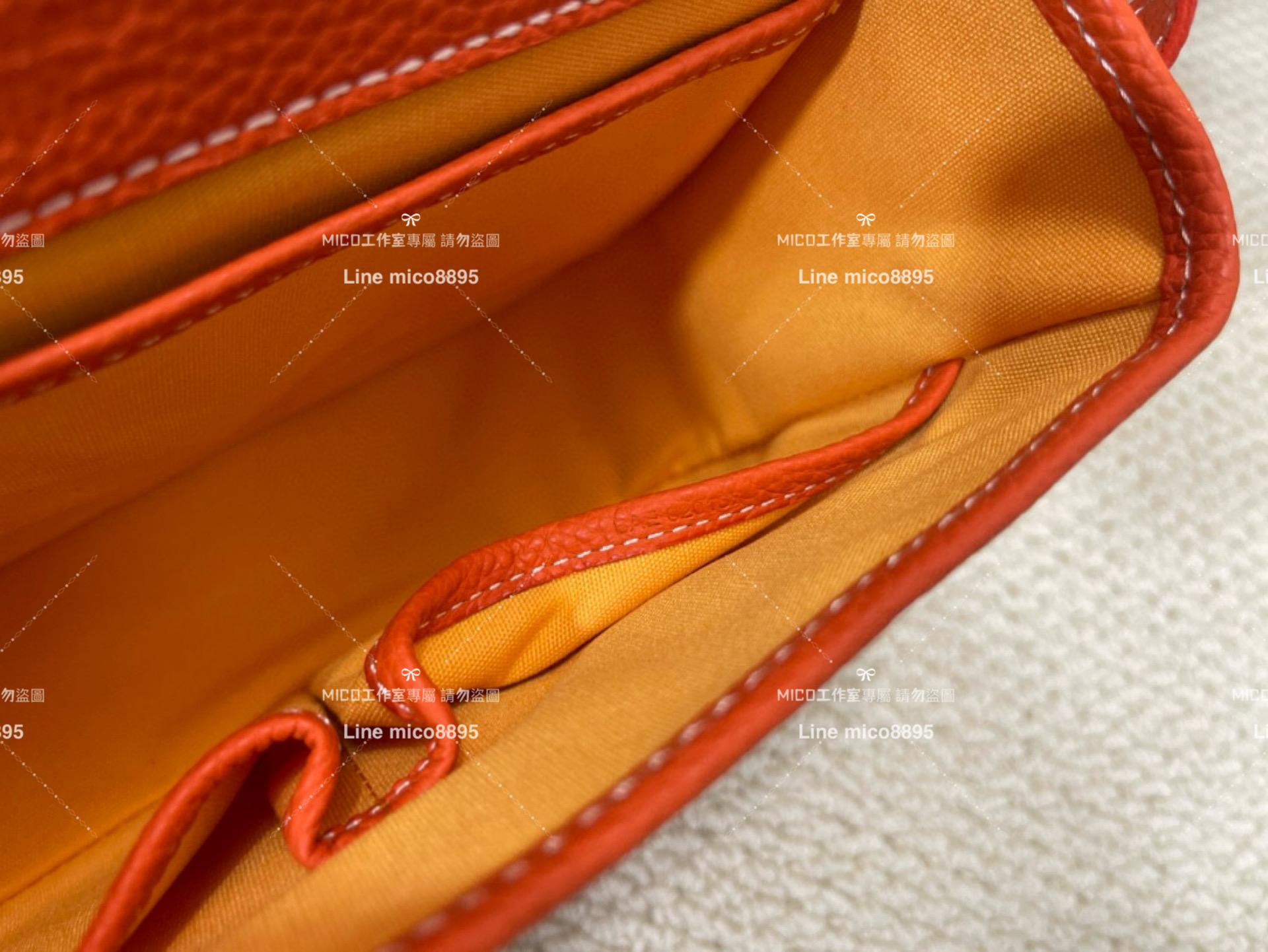 ｜Goyard（戈雅）新版本 火焰橙 荔枝皮革 Belvedere單釦郵差包 小號 22cm