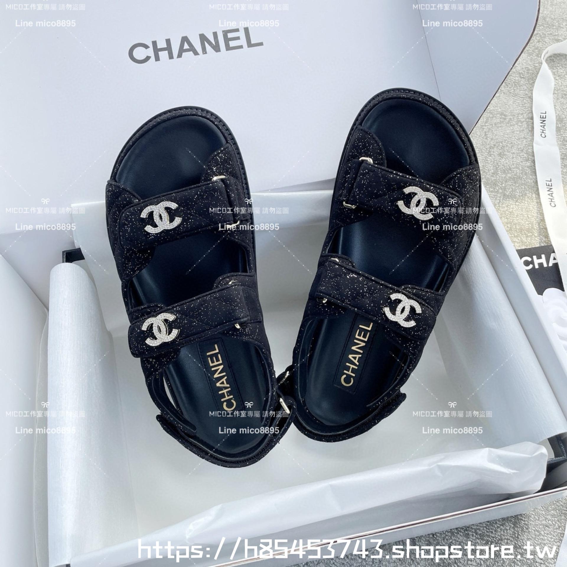 CHANEL 小香 訂製麂皮科技亮片鞋面勃肯涼鞋 魔鬼氈/魔術貼 沙灘涼鞋 35-40