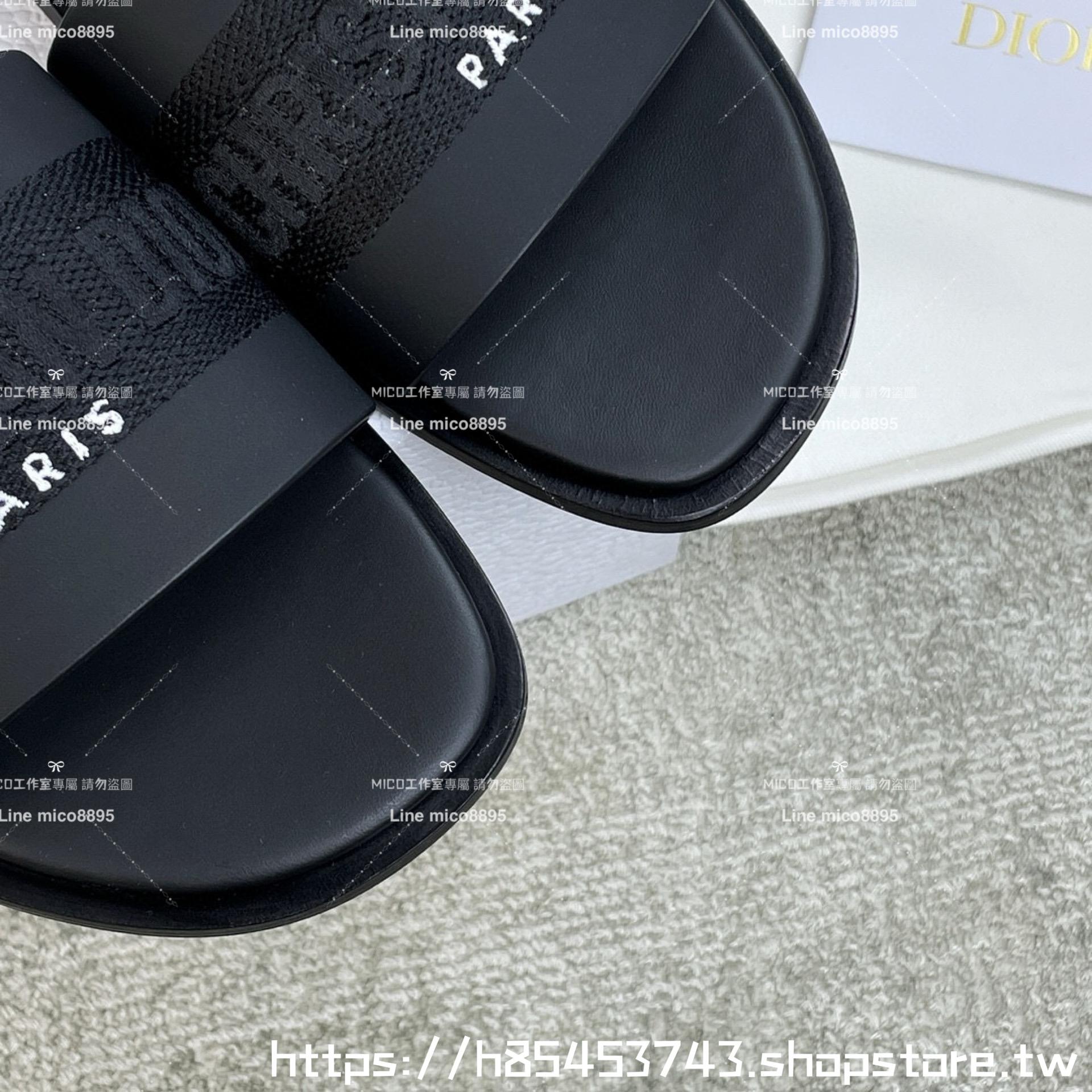 Dior 迪奧 黑色 全皮拼接刺繡平底字母拖鞋 女鞋 鞋碼：35-39 （40 41 42定制不退換）