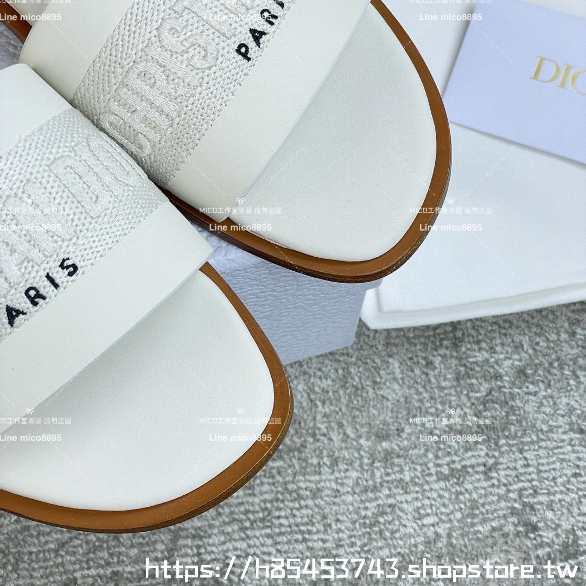 Dior 迪奧 白色全皮拼接刺繡平底字母拖鞋 女鞋 鞋碼：35-39 （40 41 42定制不退換）