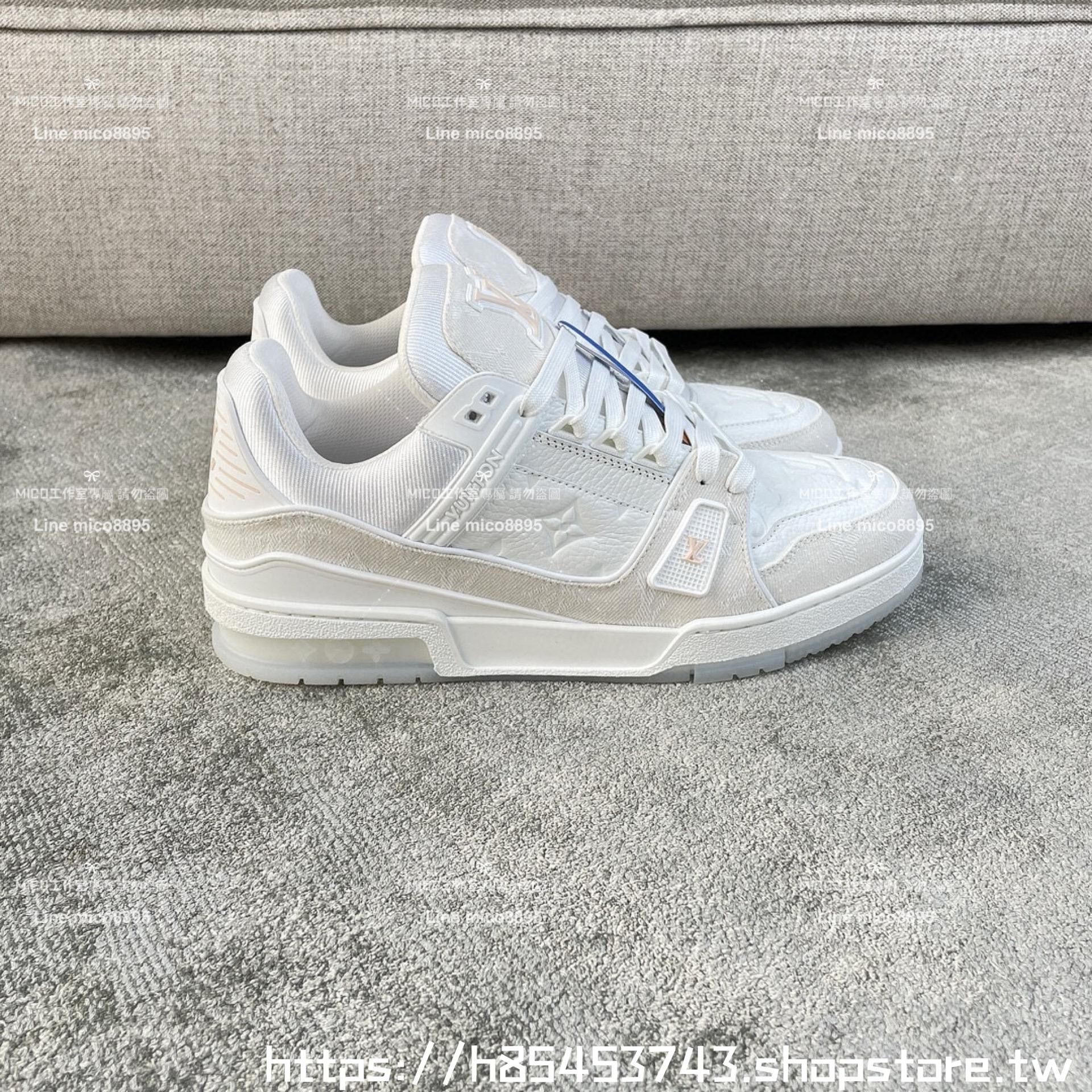 LV 情侶款 trainer系列 皮革壓紋拼布面小白鞋 休閒運動鞋 男鞋/女鞋 35-44