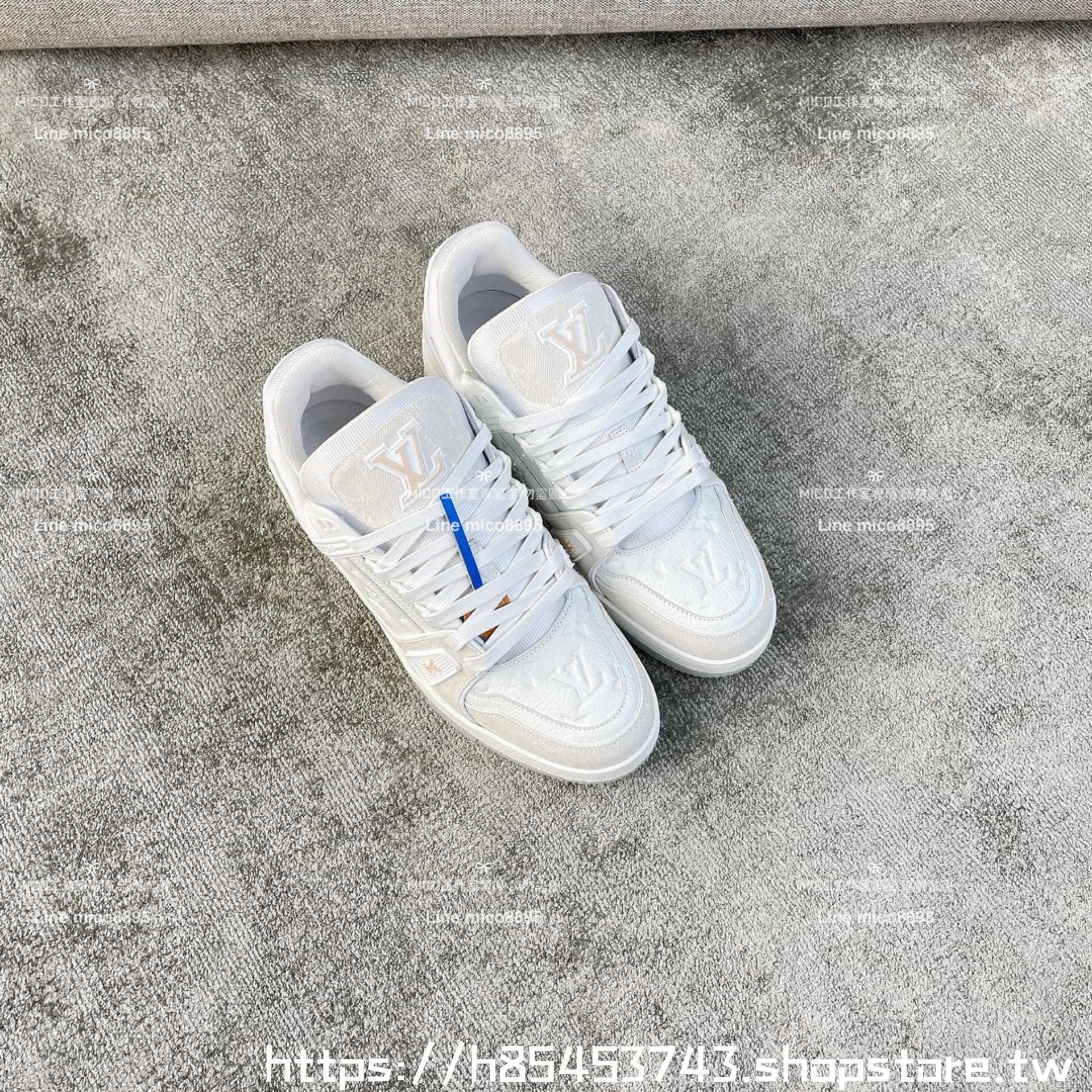 LV 情侶款 trainer系列 皮革壓紋拼布面小白鞋 休閒運動鞋 男鞋/女鞋 35-44
